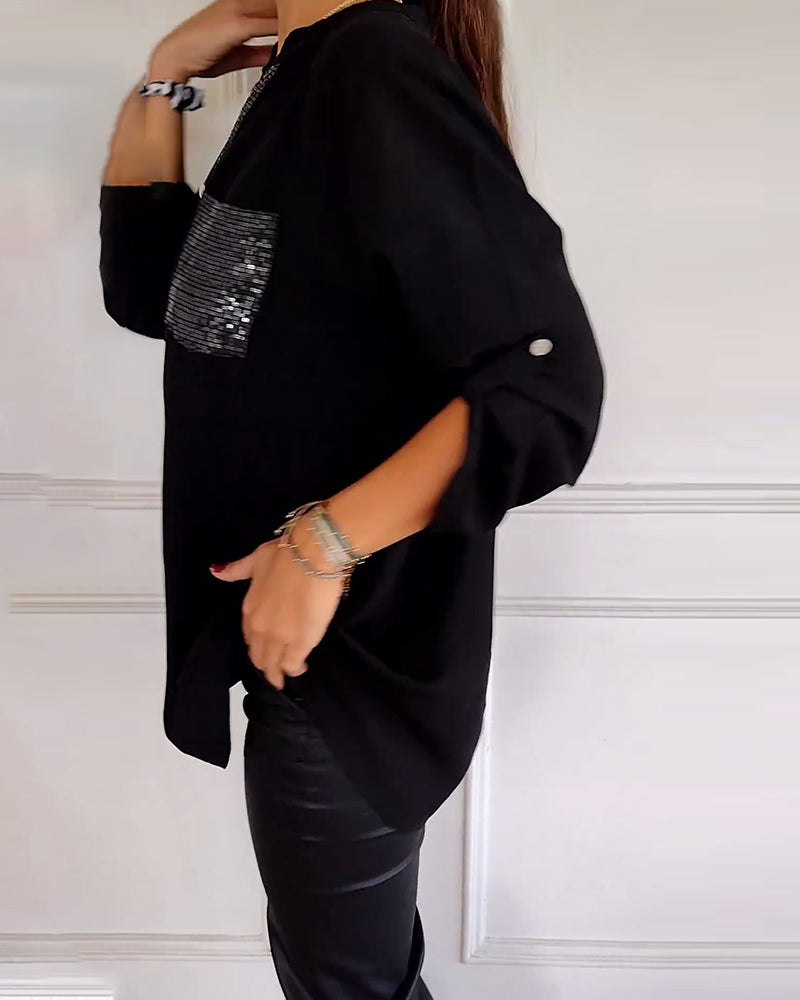 Stella | Elegant Sequin Blouse - Casual Button-Down Top with Adjustable Cuffs