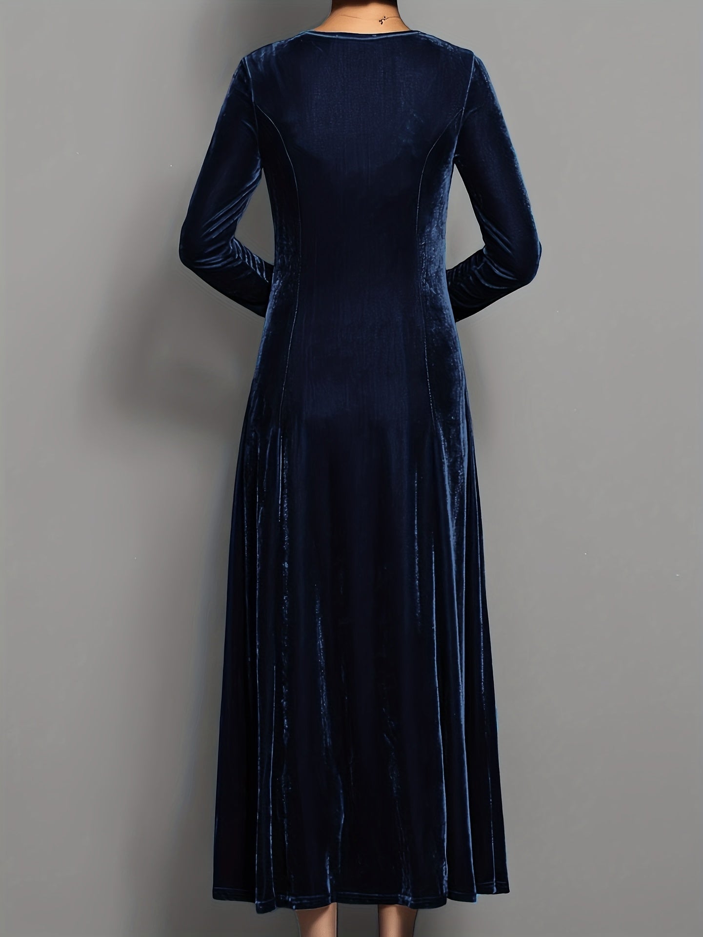 Nadina | Fluwelen midi-jurk voor dames, elegante formele avondjurk, driekwart mouwen, uitlopende A-lijn