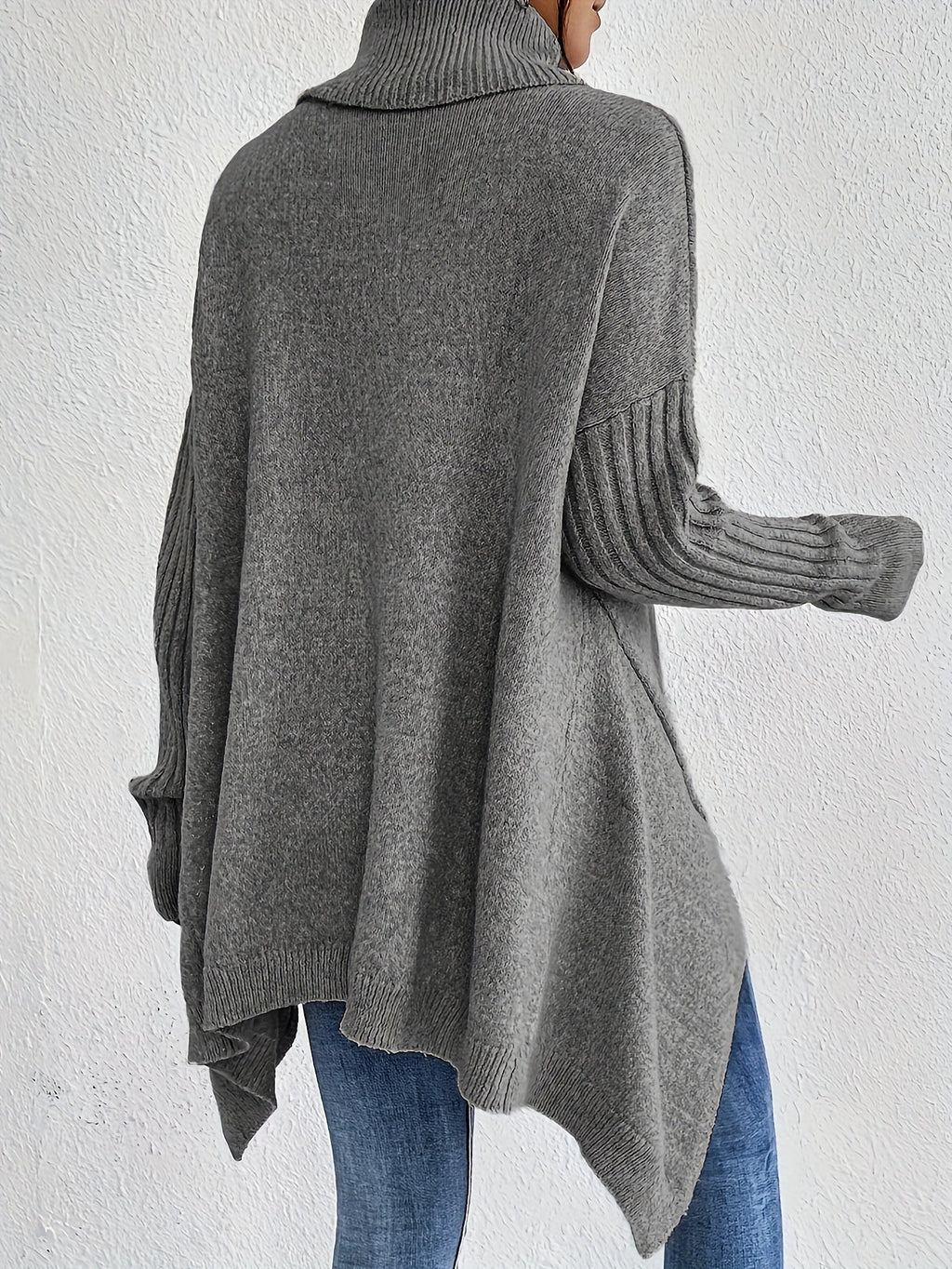 Fenella | Dames Vintage katoenen coltrui - oversized asymmetrische zoom, lange mouwen, casual gebreide trui