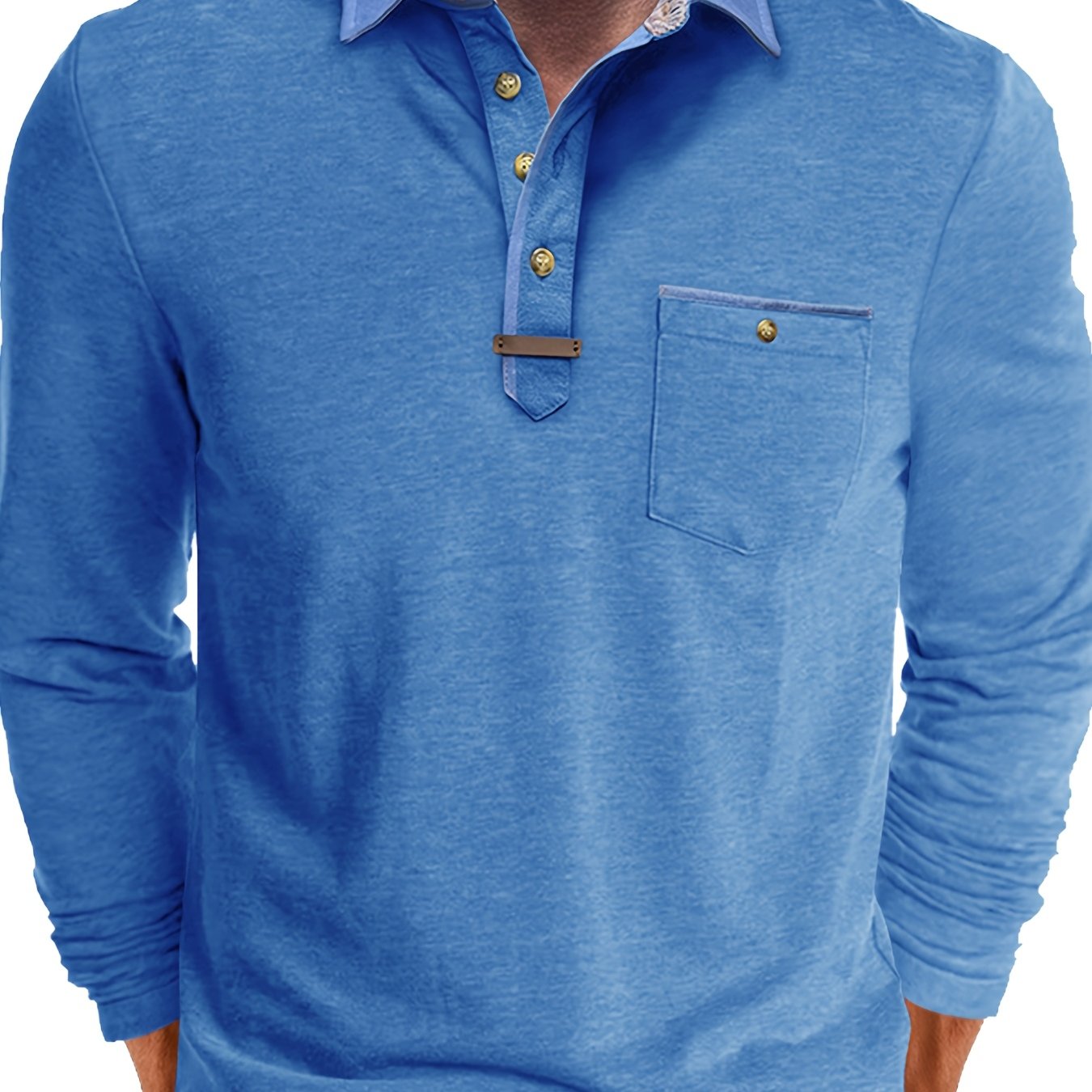 Paulo | Polo homme à manches longues – Henley décontracté avec col color-block et poche poitrine