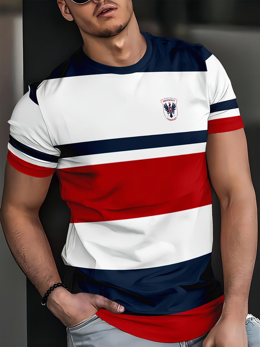 Jeriel | Men's Color Block Striped Short Sleeve Crew Neck T-shirt - Casual T-shirt