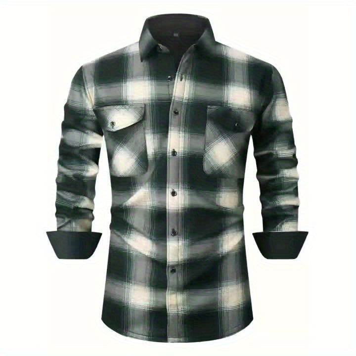 Simeon | Chemise en flanelle thermique épaisse pour homme – motif à carreaux épais d'hiver avec boutons