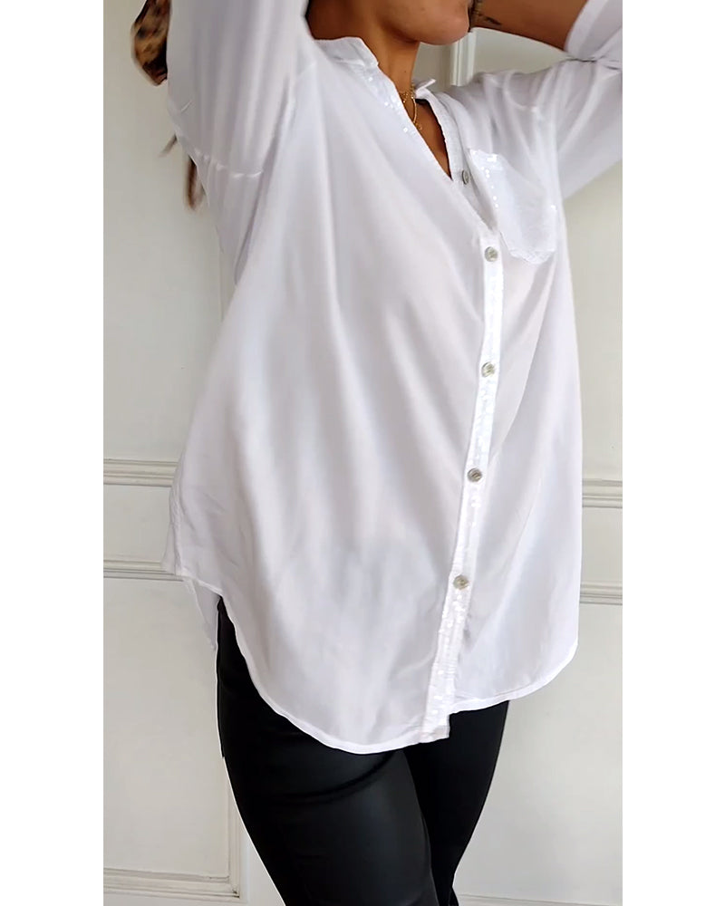 Stella | Elegant Sequin Blouse - Casual Button-Down Top with Adjustable Cuffs