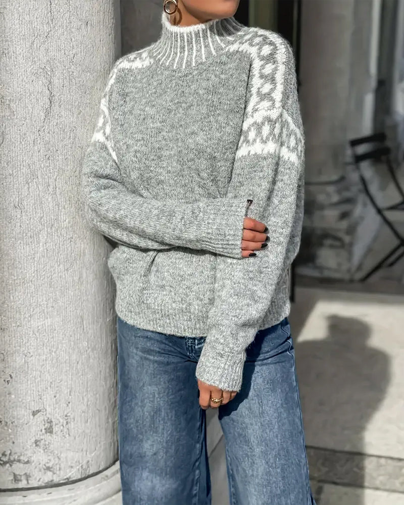 Althira | Warme en gezellige Scandinavische gebreide trui voor dames – zachte pullover met hoge kraag