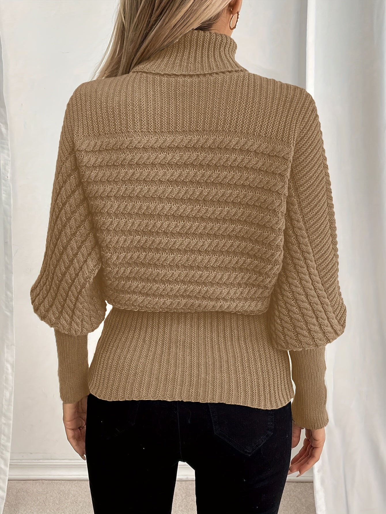 Dagmara | Heren trui met hoge kraag – Losvallend geribd breisel, lange mouwen, wintertop met textuur