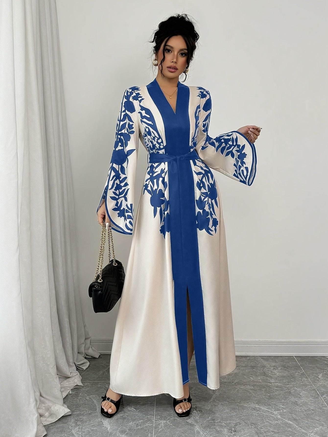 Lioris | Women's Floral Maxi Dress - Long Sleeves, Loose A-Line