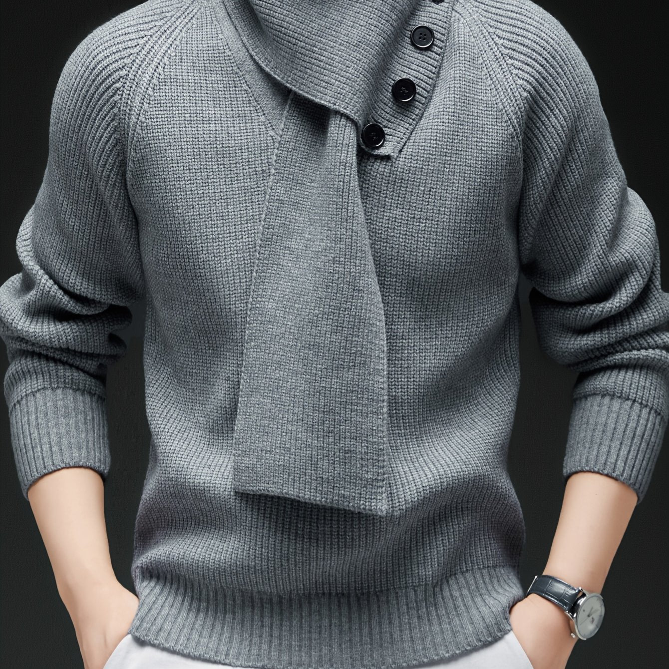 Drayke | Pull en maille à col V pour homme, manches longues et col châle amovible