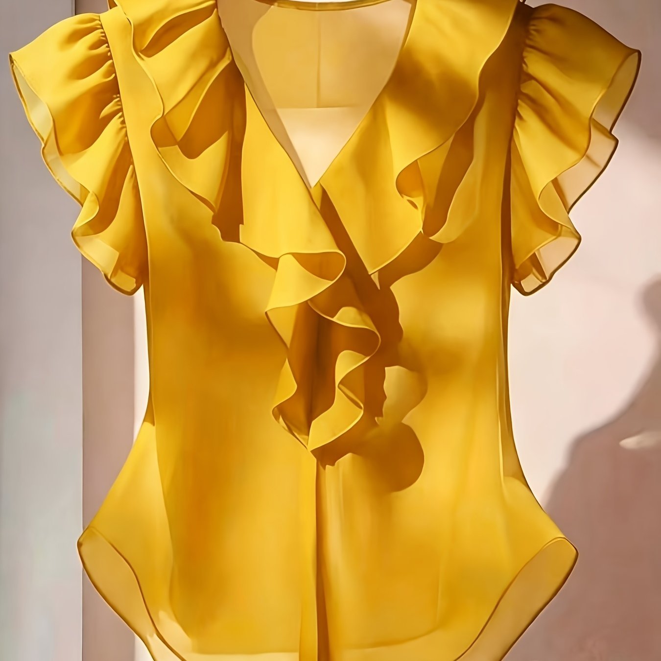 Ionae | Dames zomer chiffon shirt – Franse stijl top met ruches in effen kleur