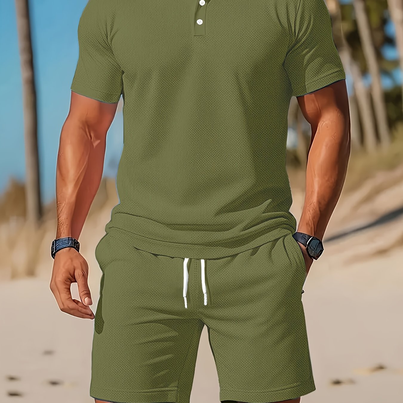 Thorsten | Effen gekleurd heren poloshirt & koord shortset - casual sportkleding