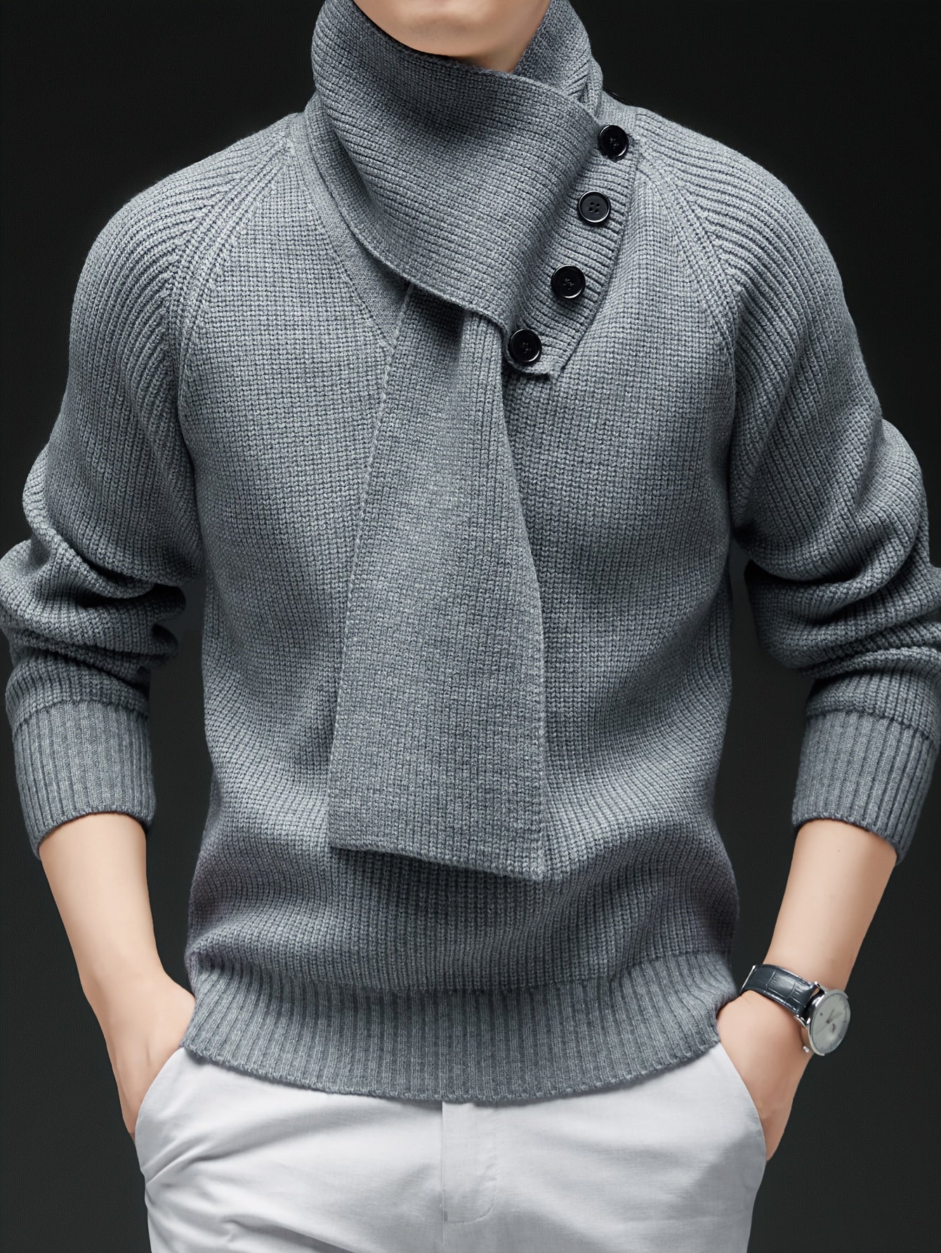 Drayke | Pull en maille à col V pour homme, manches longues et col châle amovible