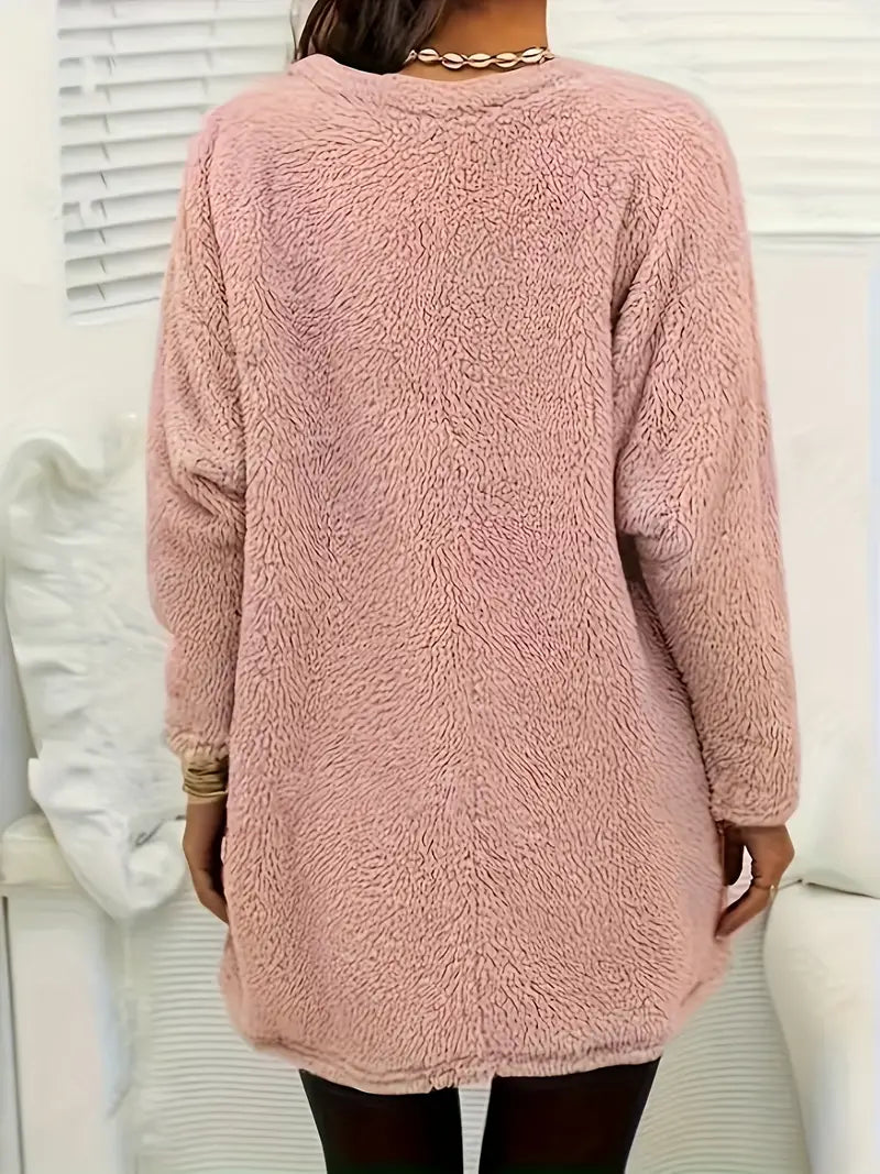 Gevina | Kleurrijk fleece sweatshirt met hartjes en zakken – Comfortabele wintertrui, zachte casual top