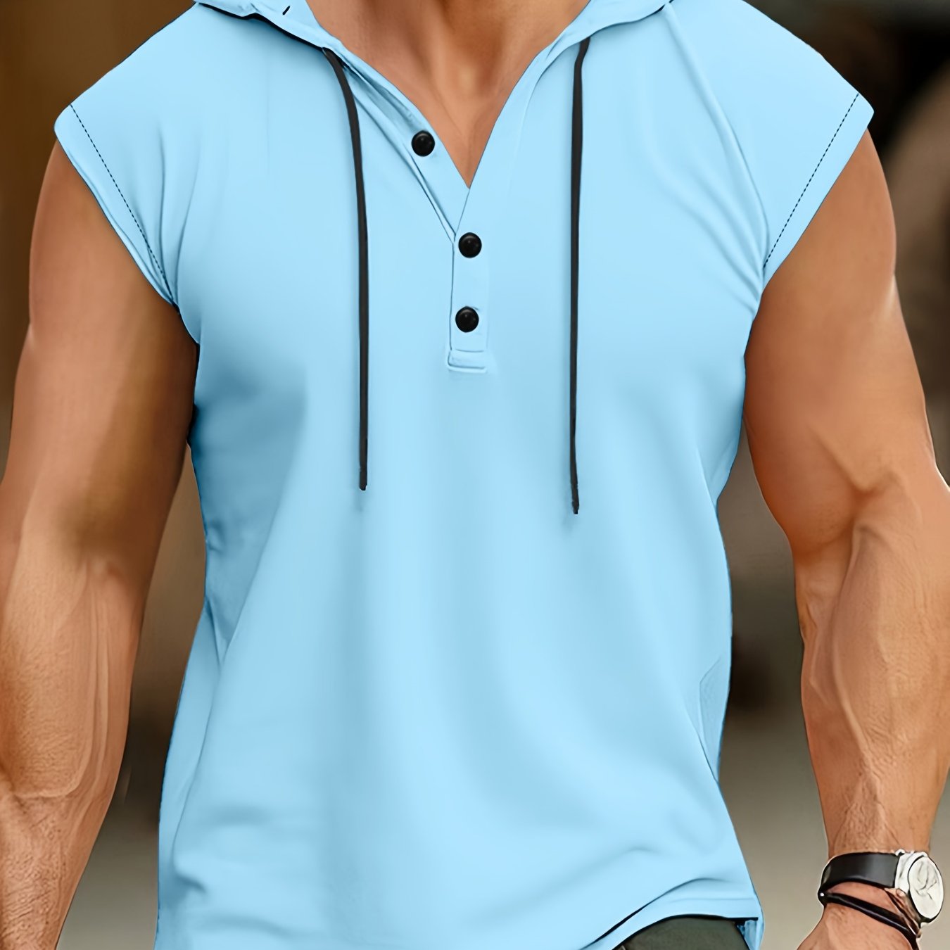 Acton | Heren mouwloze hooded Henley Tank - Ademend sportshirt