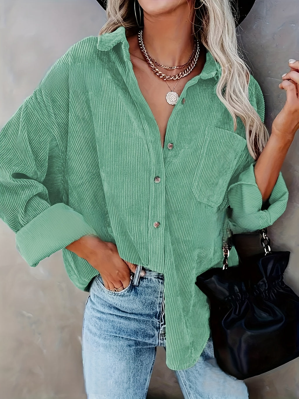 Mabeline | Corduroy overhemd met knoopsluiting voor dames - Casual overhemd met lange mouwen