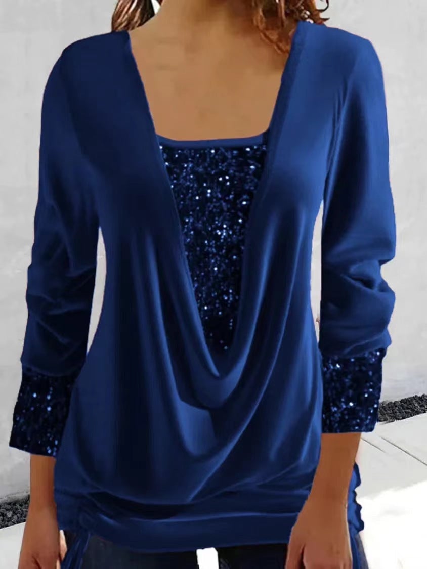 Cevania | Women's Sequin and Glitter Blouse - Festive Top, Festive Long-Sleeved Shirt