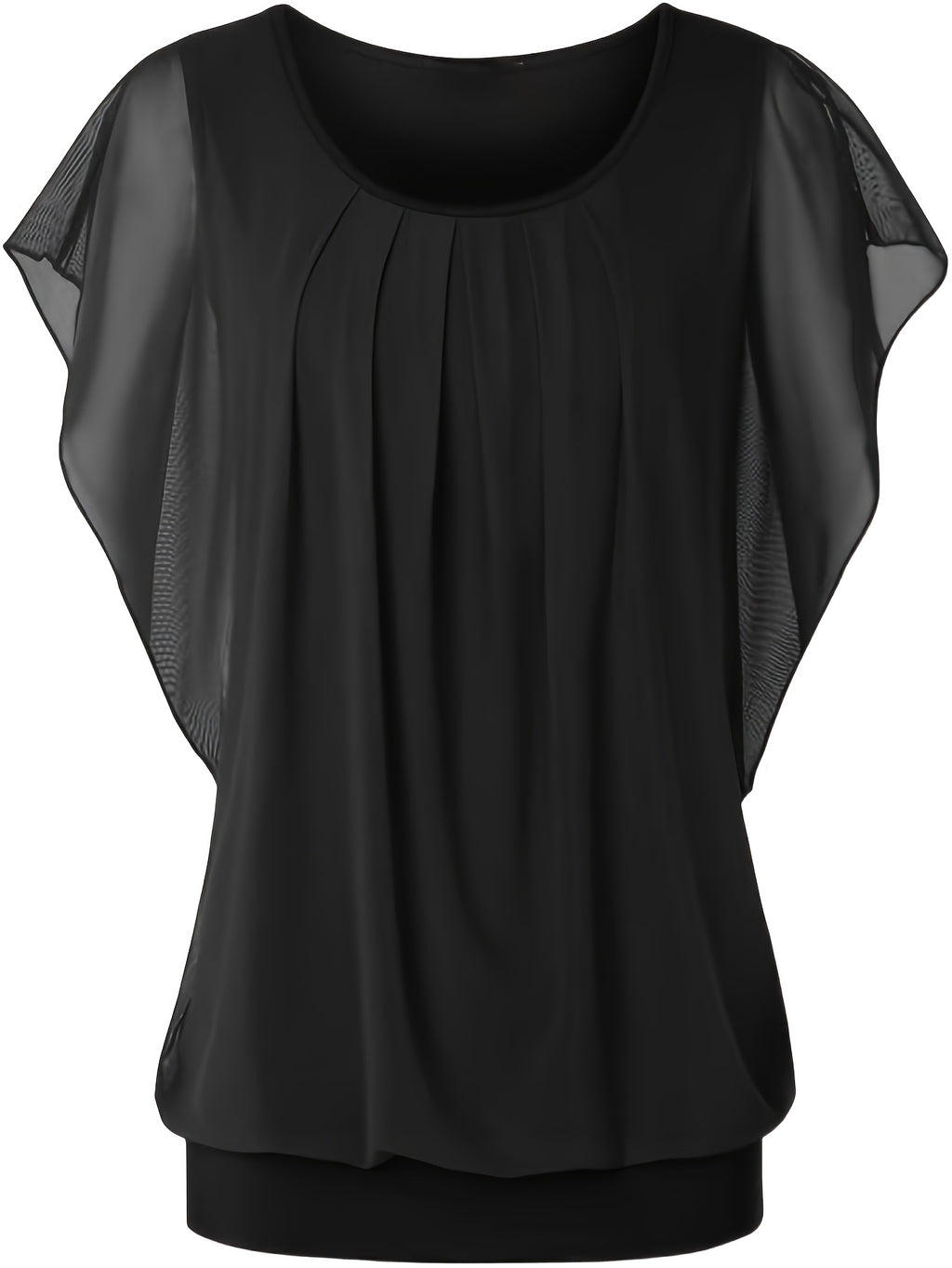 Empriss | Casual Mesh Blouse for Women - Short Sleeves, Pleated Front