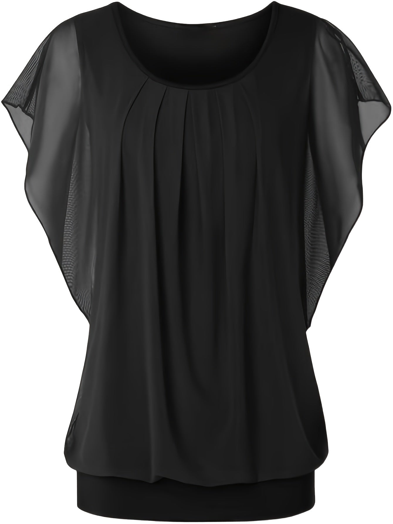 Empriss | Casual Mesh Blouse for Women - Short Sleeves, Pleated Front
