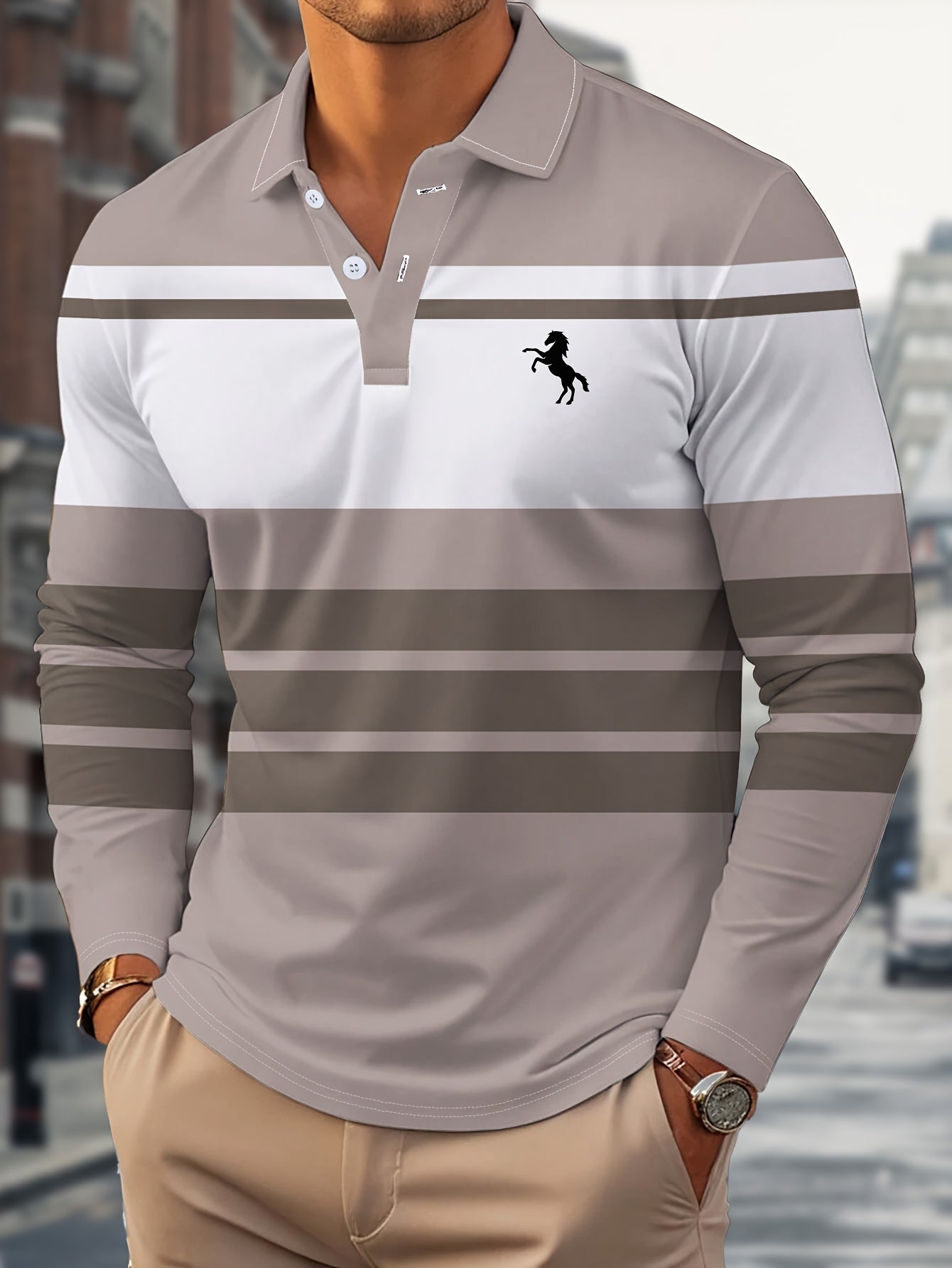 Radovan | Polo rayé à manches longues – Chemise boutonnée respirante, idéale pour le travail et les loisirs