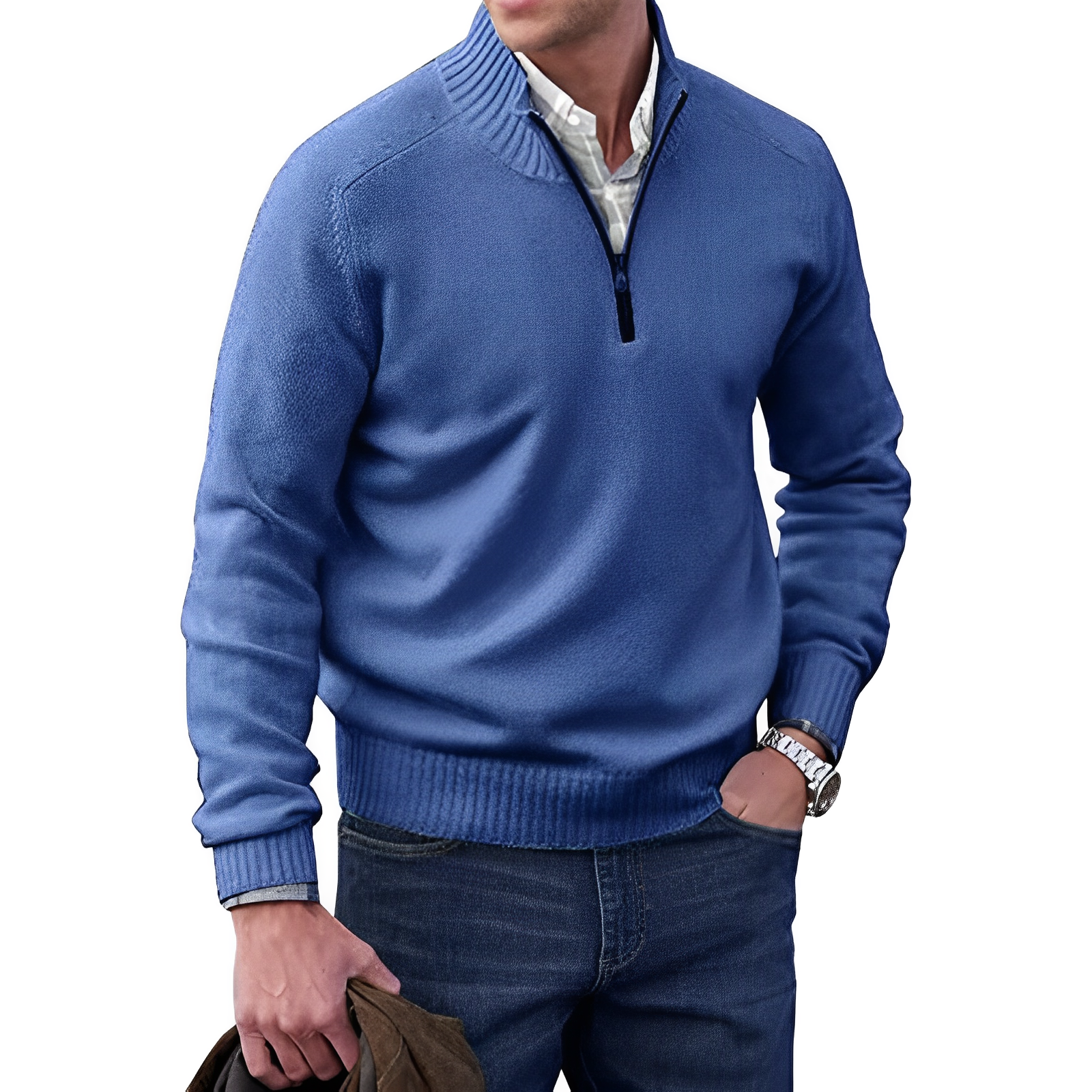 Delano | Klassieke trui met halve rits voor heren - Comfortabele casual pullover van wolmix