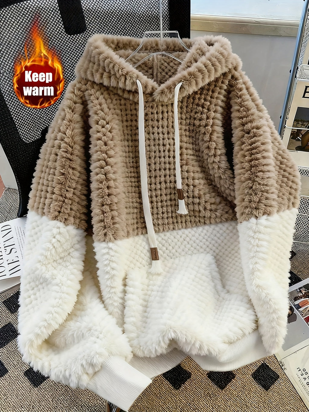 Azalith | Comfortabel fleecesweatshirt met capuchon voor dames – Losvallende pullover met kleurblokken