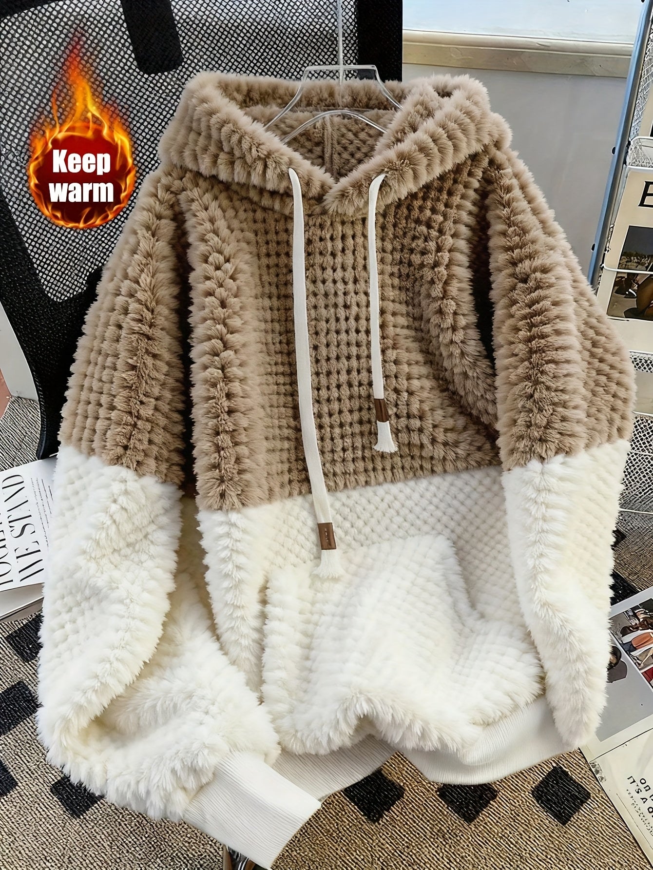 Azalith | Comfortabel fleecesweatshirt met capuchon voor dames – Losvallende pullover met kleurblokken