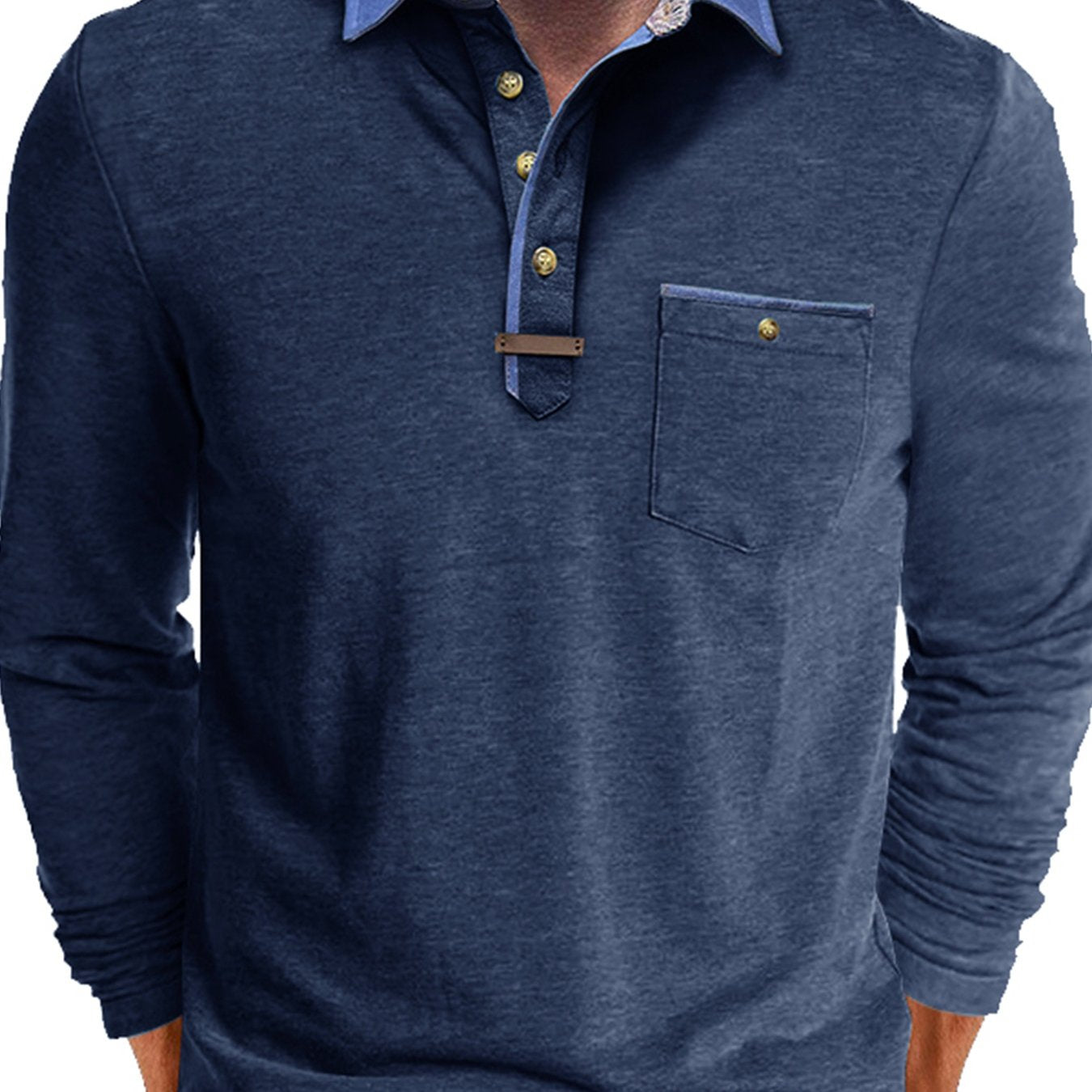 Paulo | Polo homme à manches longues – Henley décontracté avec col color-block et poche poitrine