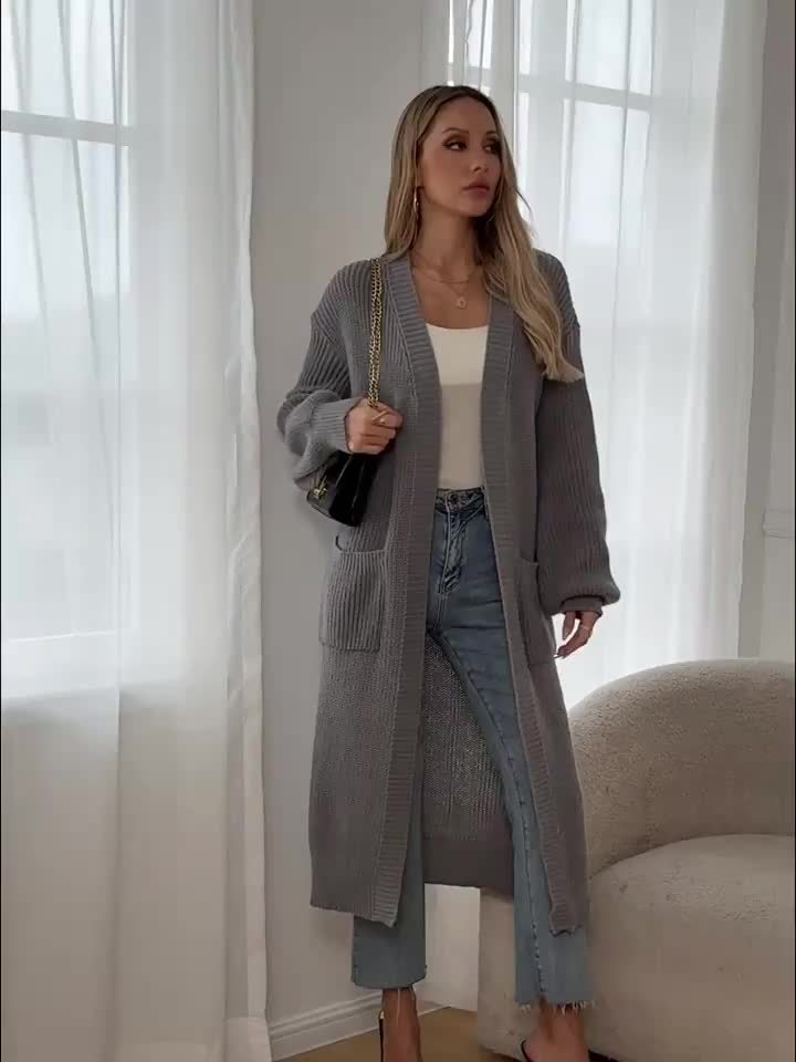 Myvessa | Gilet long en maille pour femme – ouvert sur le devant, coupe oversize, pull décontracté pour l'automne et l'hiver