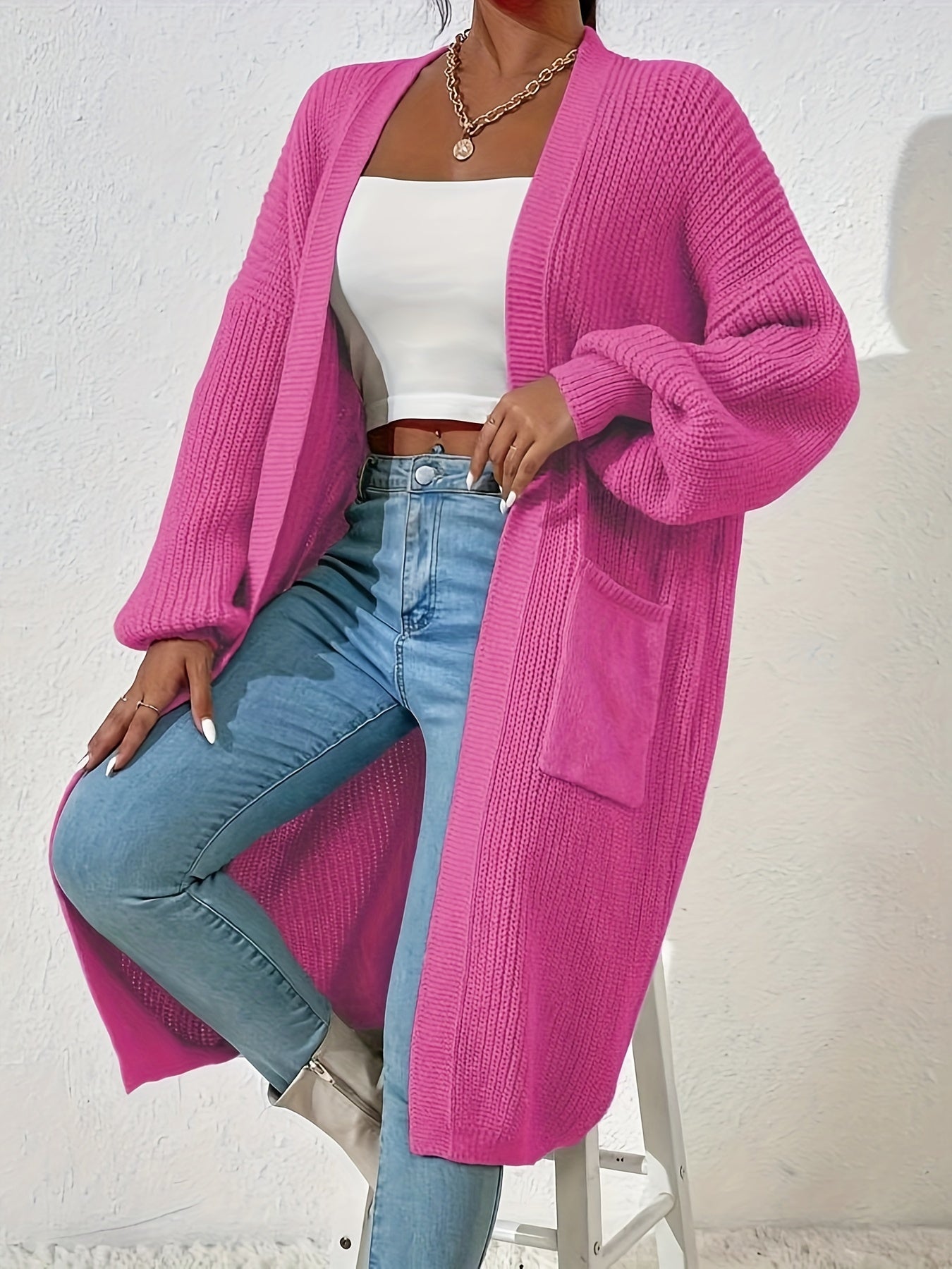 Quinne | Lang damesvest met open voorkant - Casual lange mouwen, druppelschouder