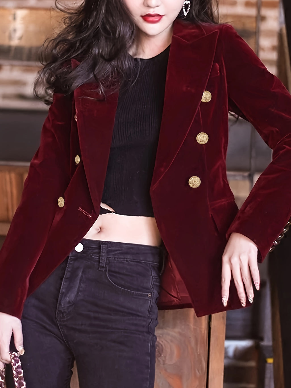 Nyssa | Elegante blazer van fluweel voor dames - Slim Fit, Double-Breasted, Lange mouwen