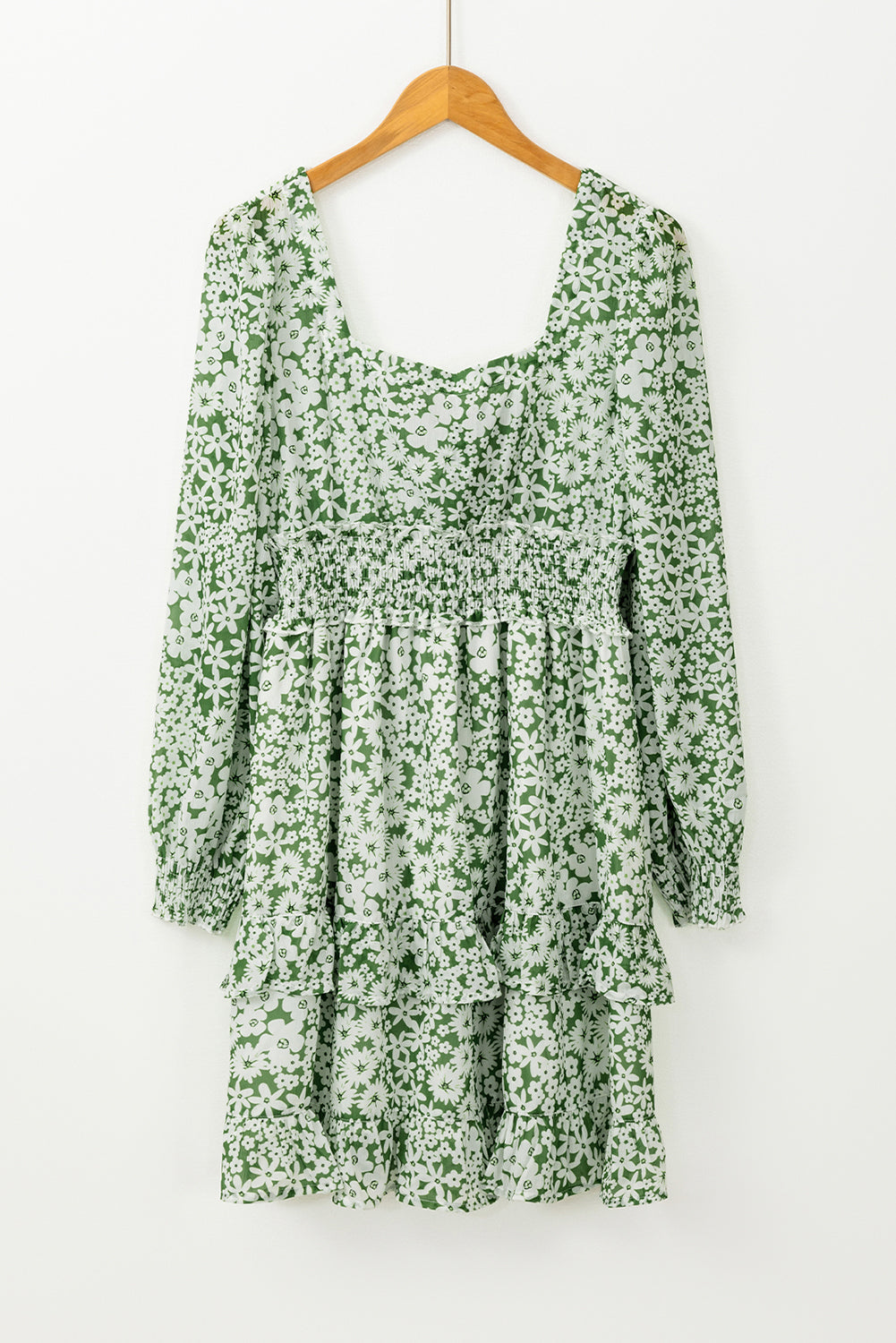 Raeven | Floral Dress with Ruched Waist and Square Neckline - Women's Ruffle Dress