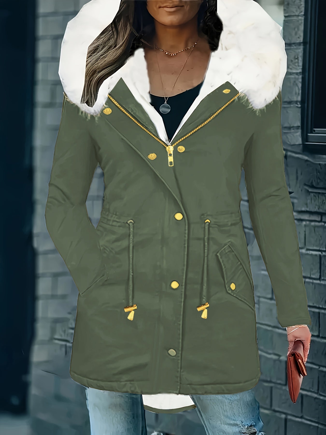 Adira | Donzige winterjas met koord en ritssluiting, warme casual jas met zakken