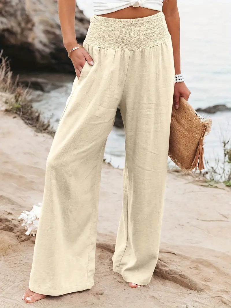 Ciska - Elastische taille broek met wijde pijpen