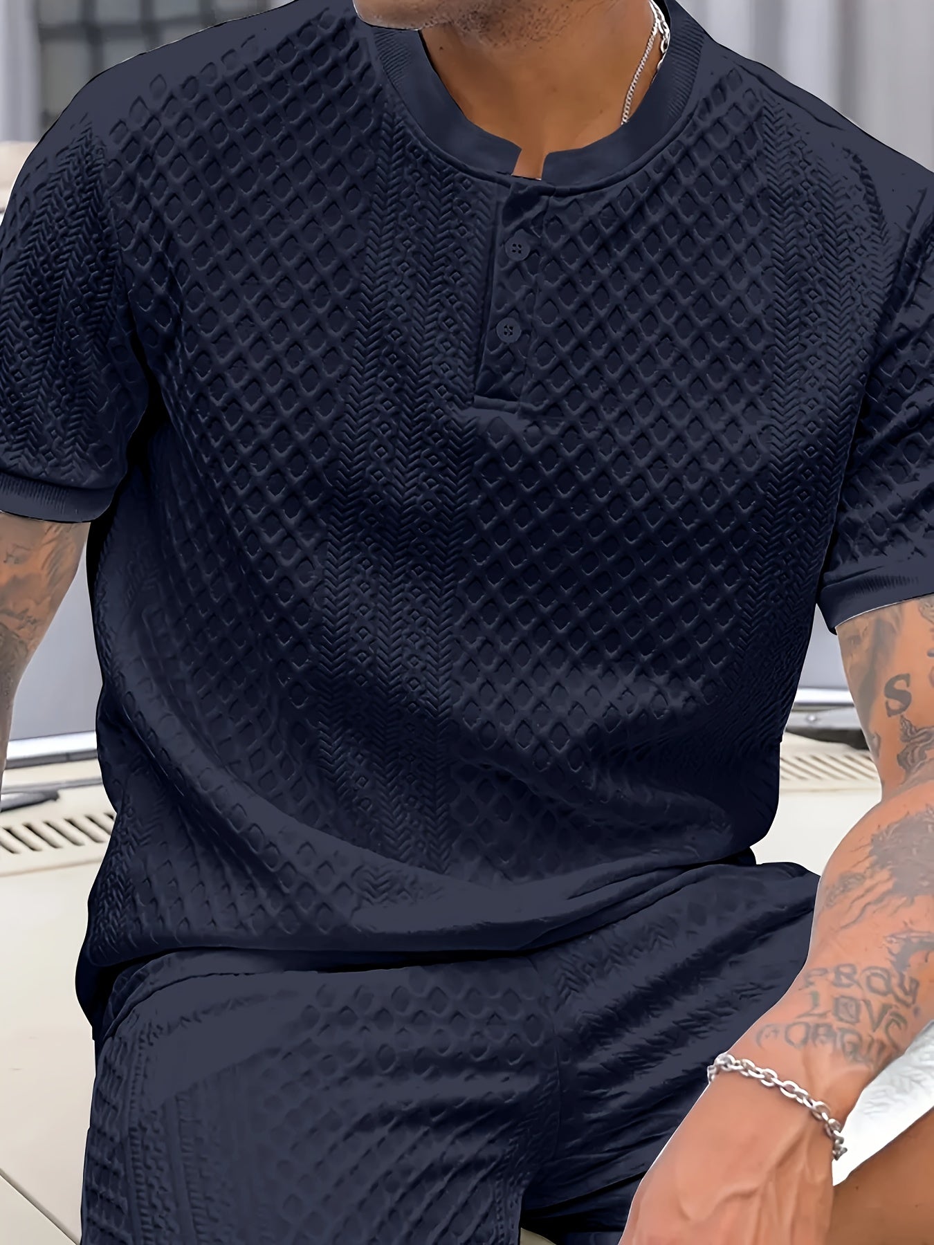 Damjan | Polo Henley décontracté pour homme - Col jacquard