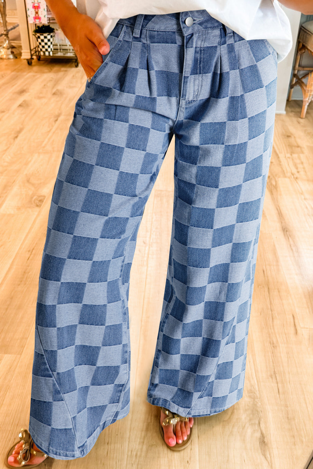 Thelira | Plaid wide-leg jeans for women - high-waisted, loose fit, vintage denim