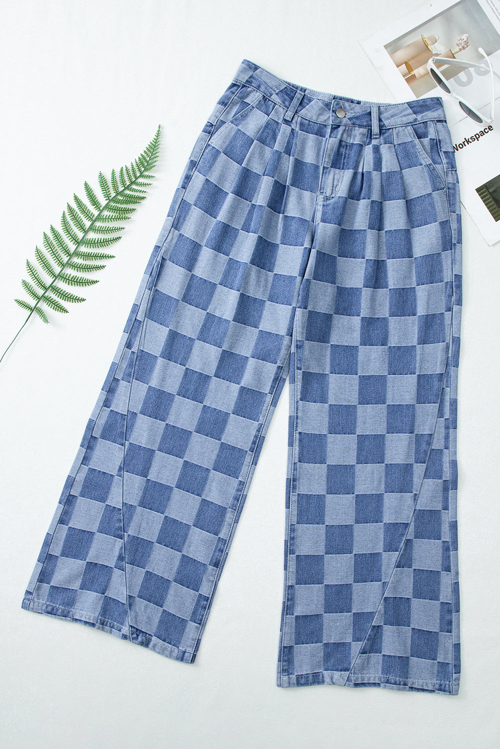 Thelira | Plaid wide-leg jeans for women - high-waisted, loose fit, vintage denim