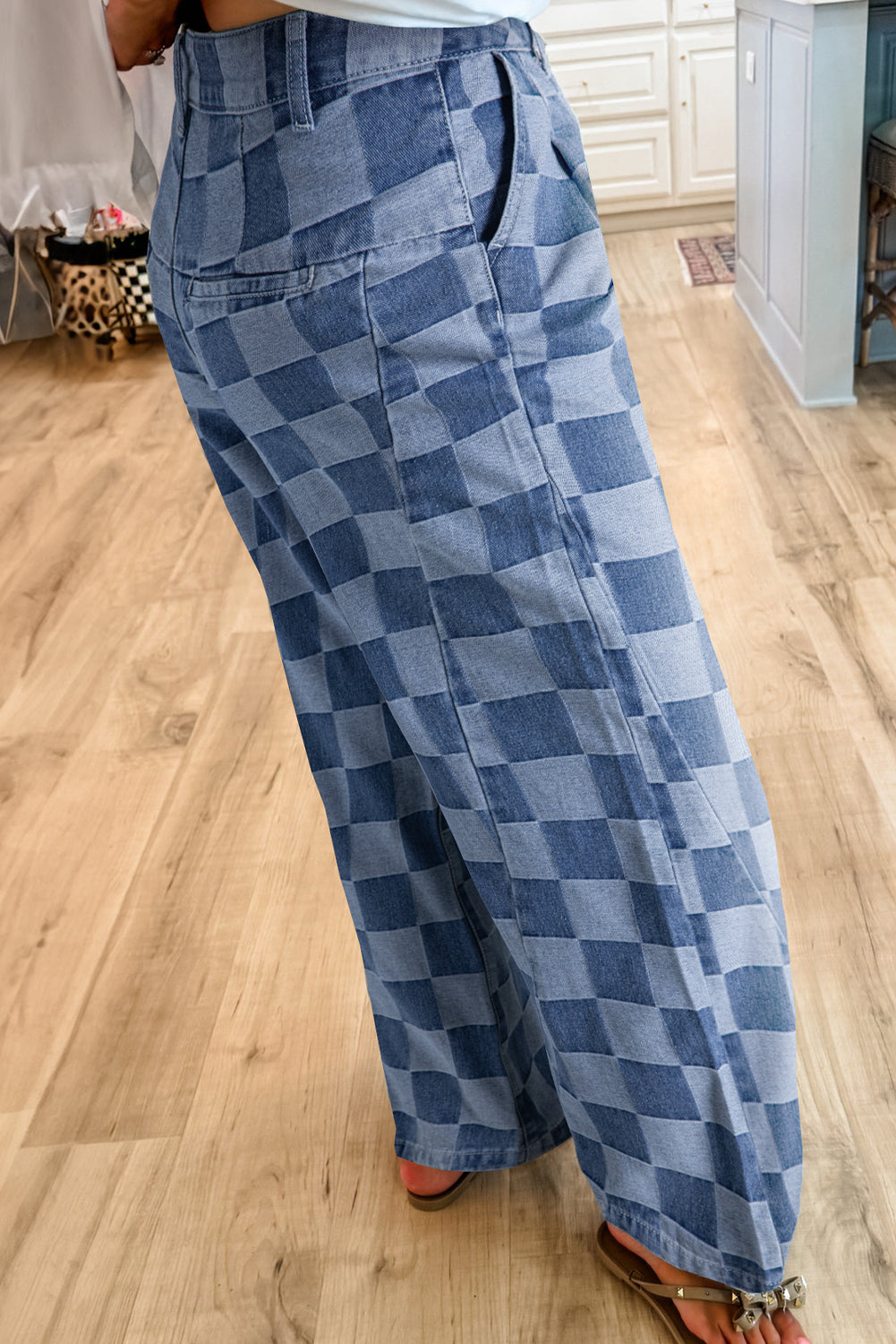 Thelira | Plaid wide-leg jeans for women - high-waisted, loose fit, vintage denim