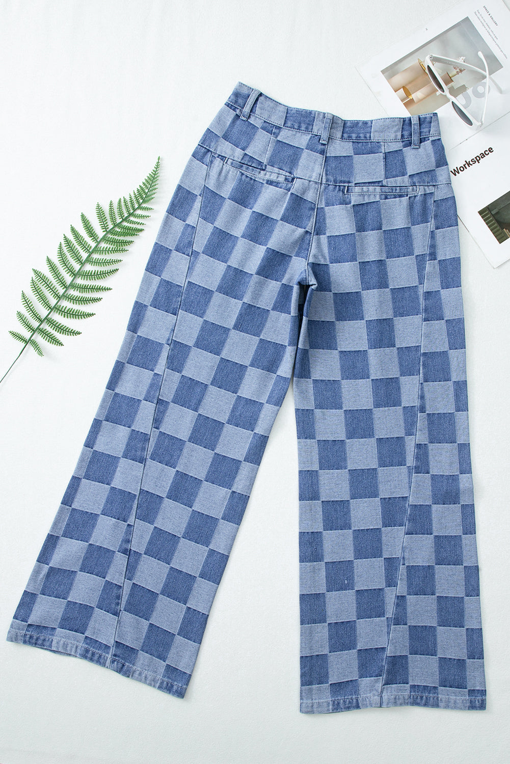 Thelira | Plaid wide-leg jeans for women - high-waisted, loose fit, vintage denim