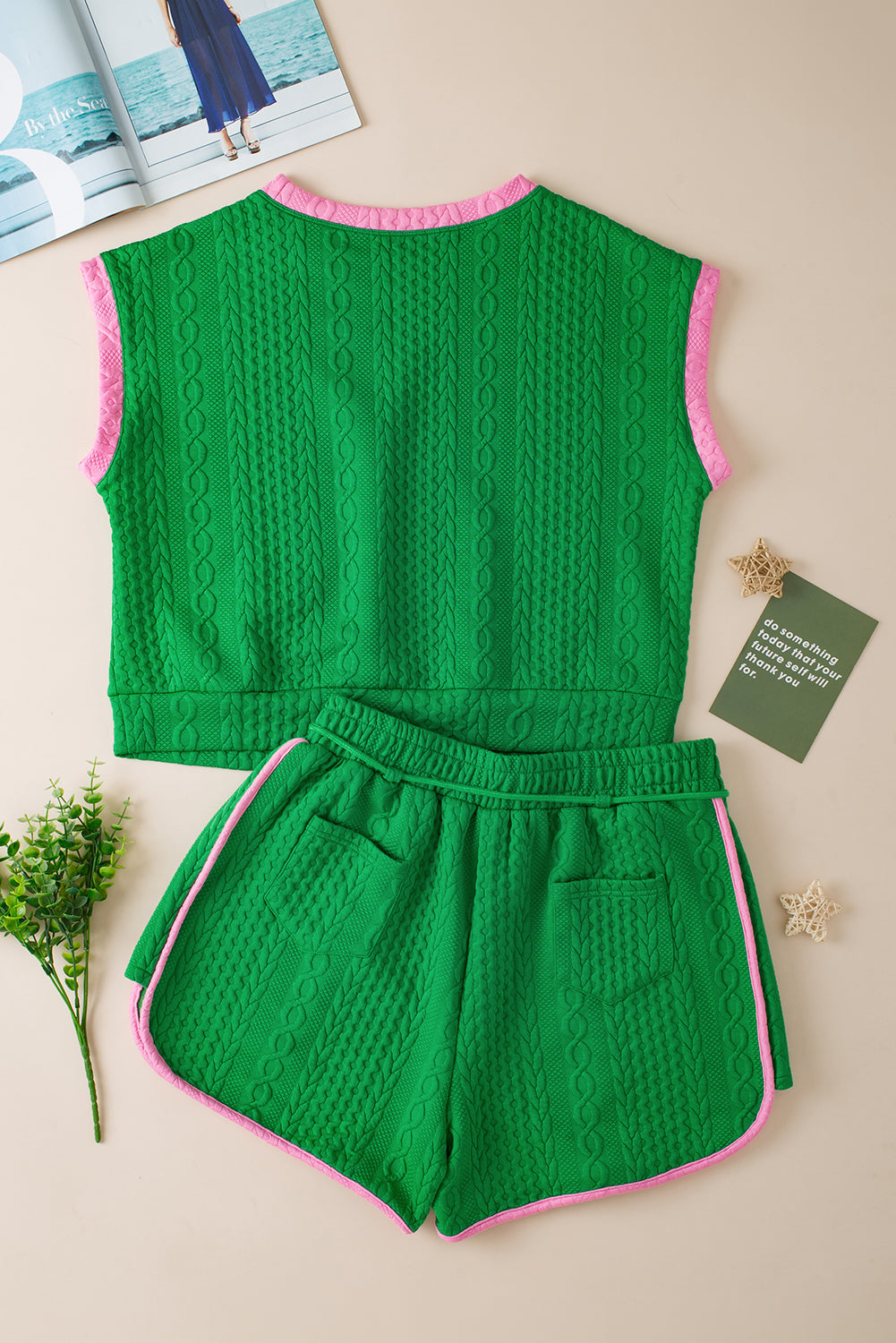 Olimpia | Women's Two Piece Cable-Knit Set with Contrast Trim