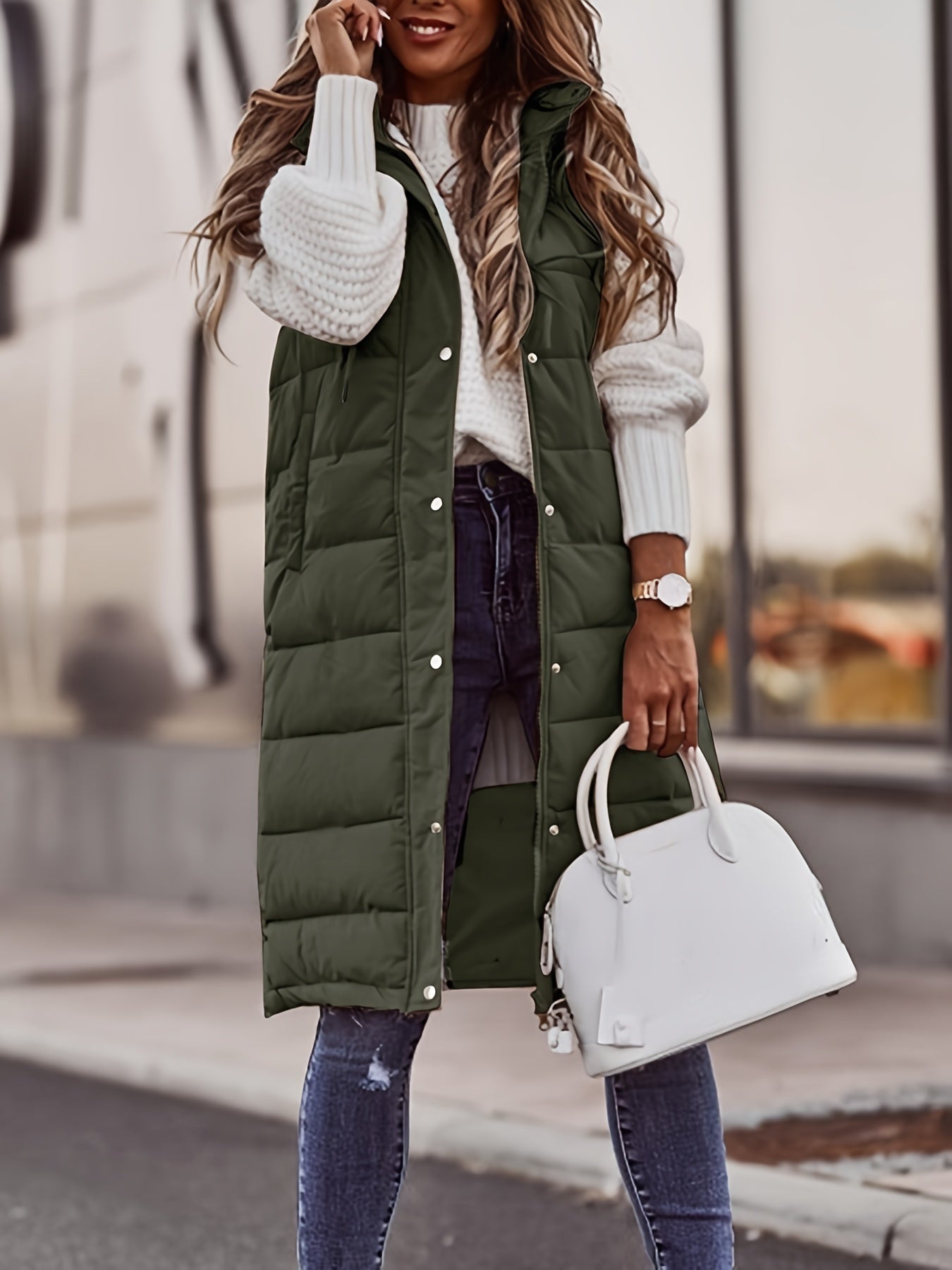 Sheryl | Mouwloze lange jas met knoopsluiting voor dames - Casual bovenkleding voor herfst en winter