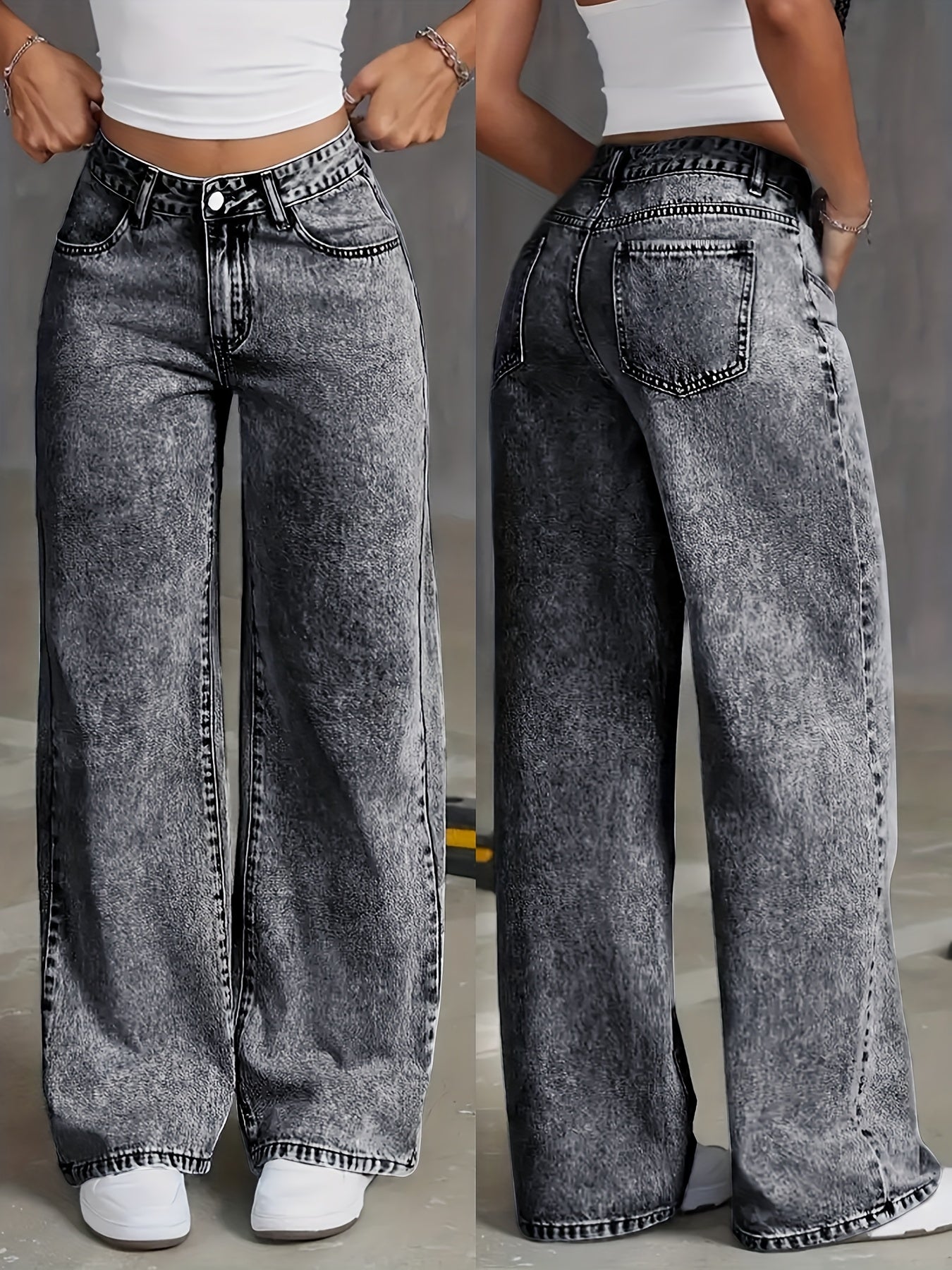 Delara | Rechte damesbroek met hoge taille - Casual stretch denim broek