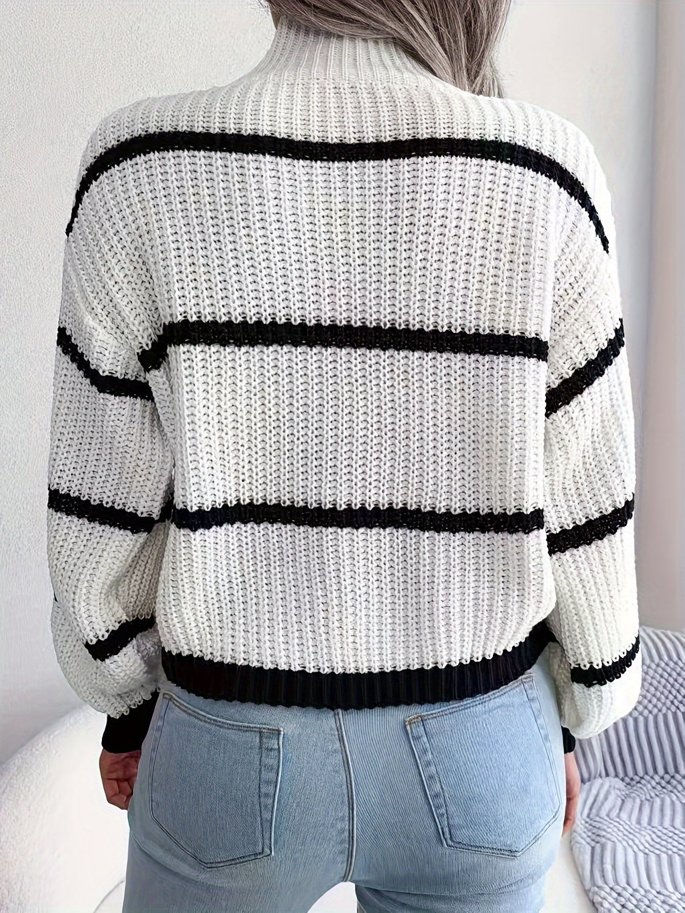 Katalina | Vintage Gestreepte Wollen Coltrui Trui voor Vrouwen - Knusse Gebreide Top