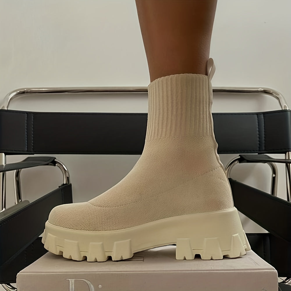 Rachela | Bottines chaussettes en maille à bout rond et semelle épaisse pour femme