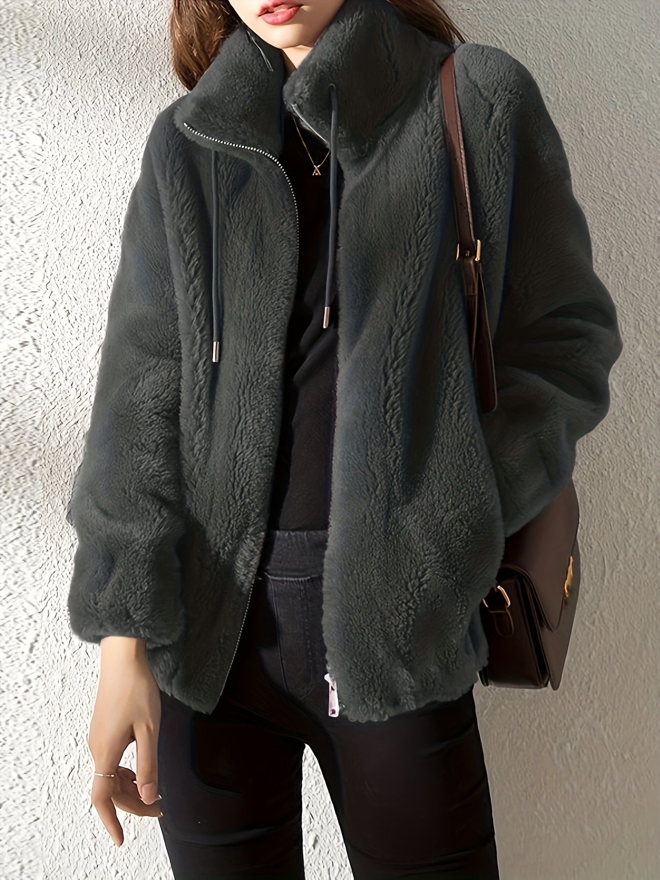 Malirae | Warme fleece jas met ritssluiting voor dames – hoge kraag,  comfortabele winterjas voor buiten