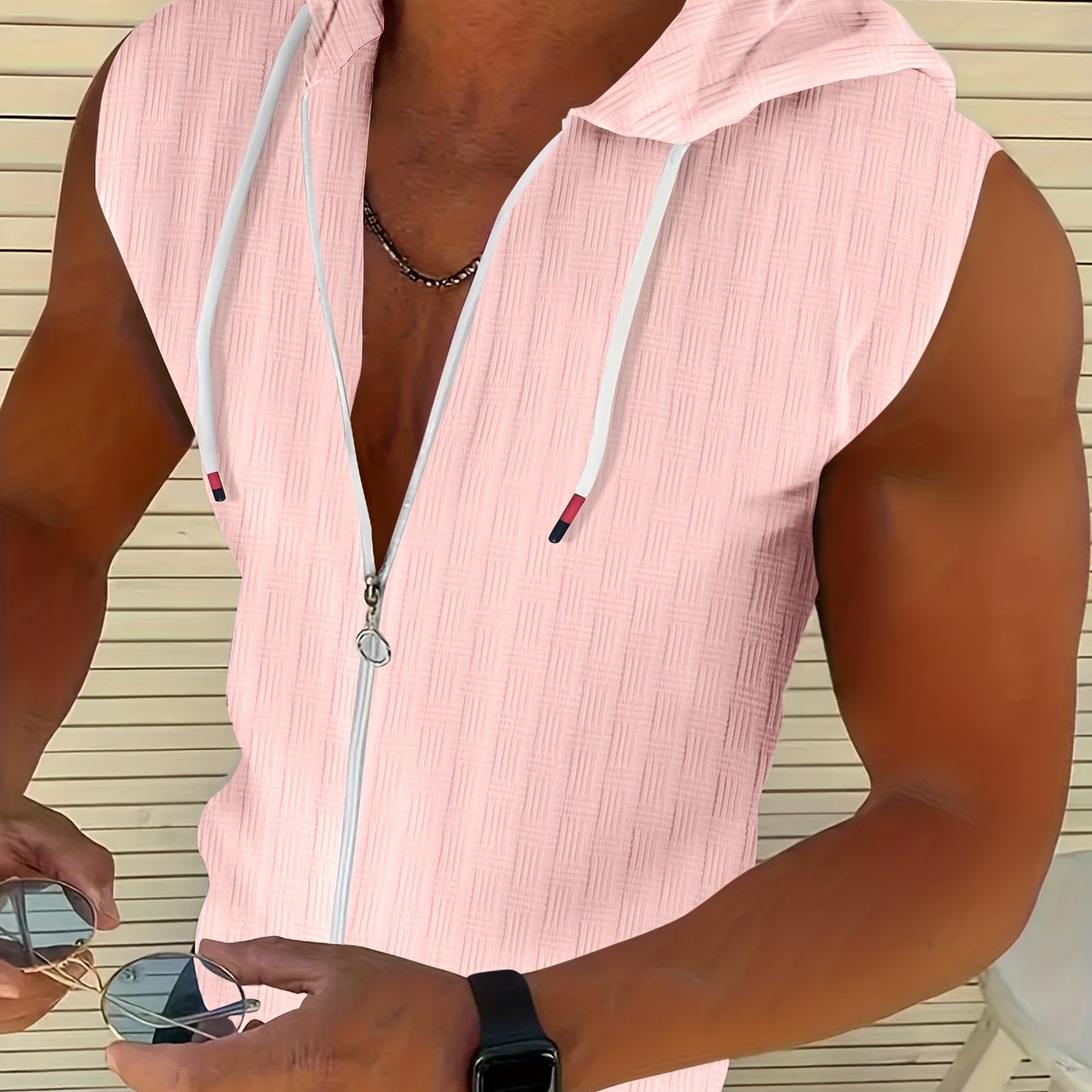 Zeiron | Mouwloos hoodie tanktop met rits voor heren – lichte zomerse gym hoodie vest