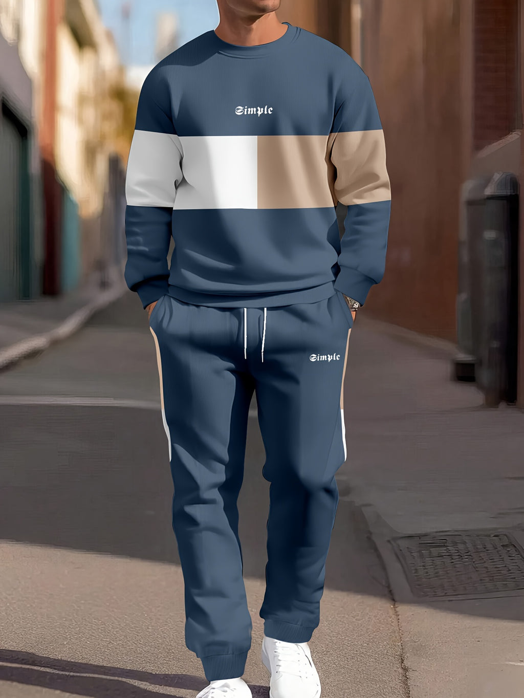 Valiant | Sweater & joggerset met kleurblok voor heren - Casual trainingspak met lange mouwen