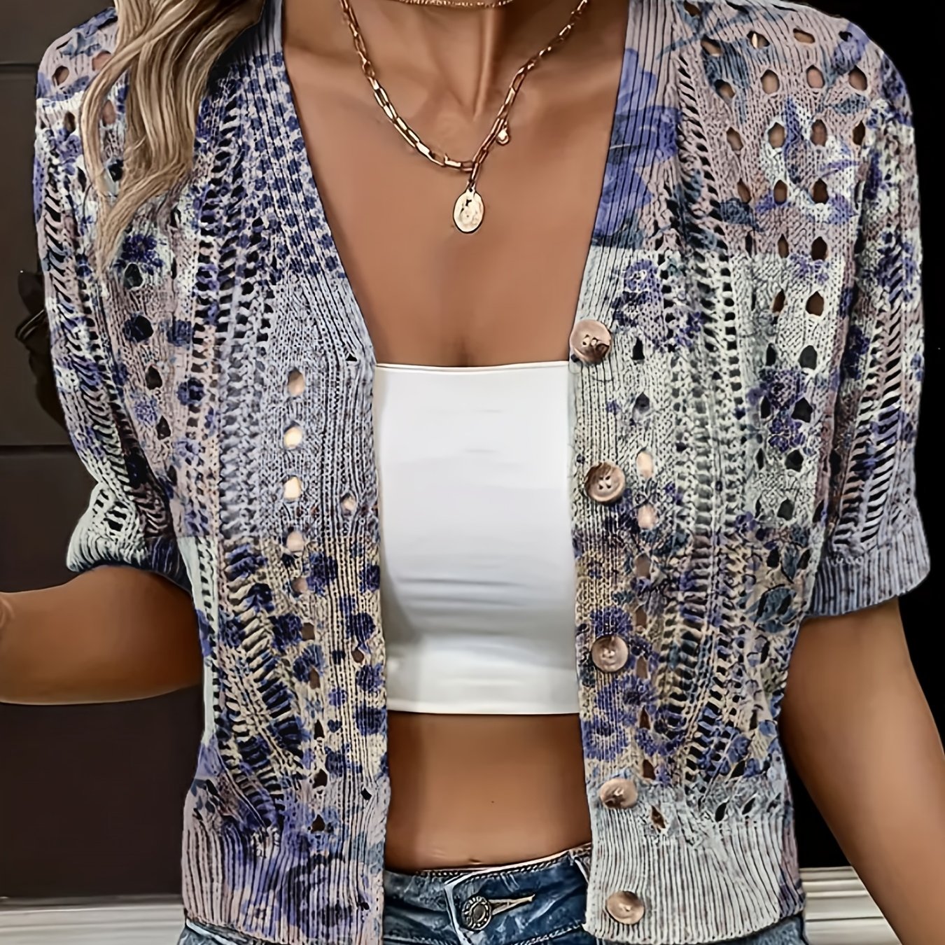 Eenira | Dames Bohemian Haakwerk Vest – Korte V-Hals, Kleurrijk Gebreid Bovenkledingstuk