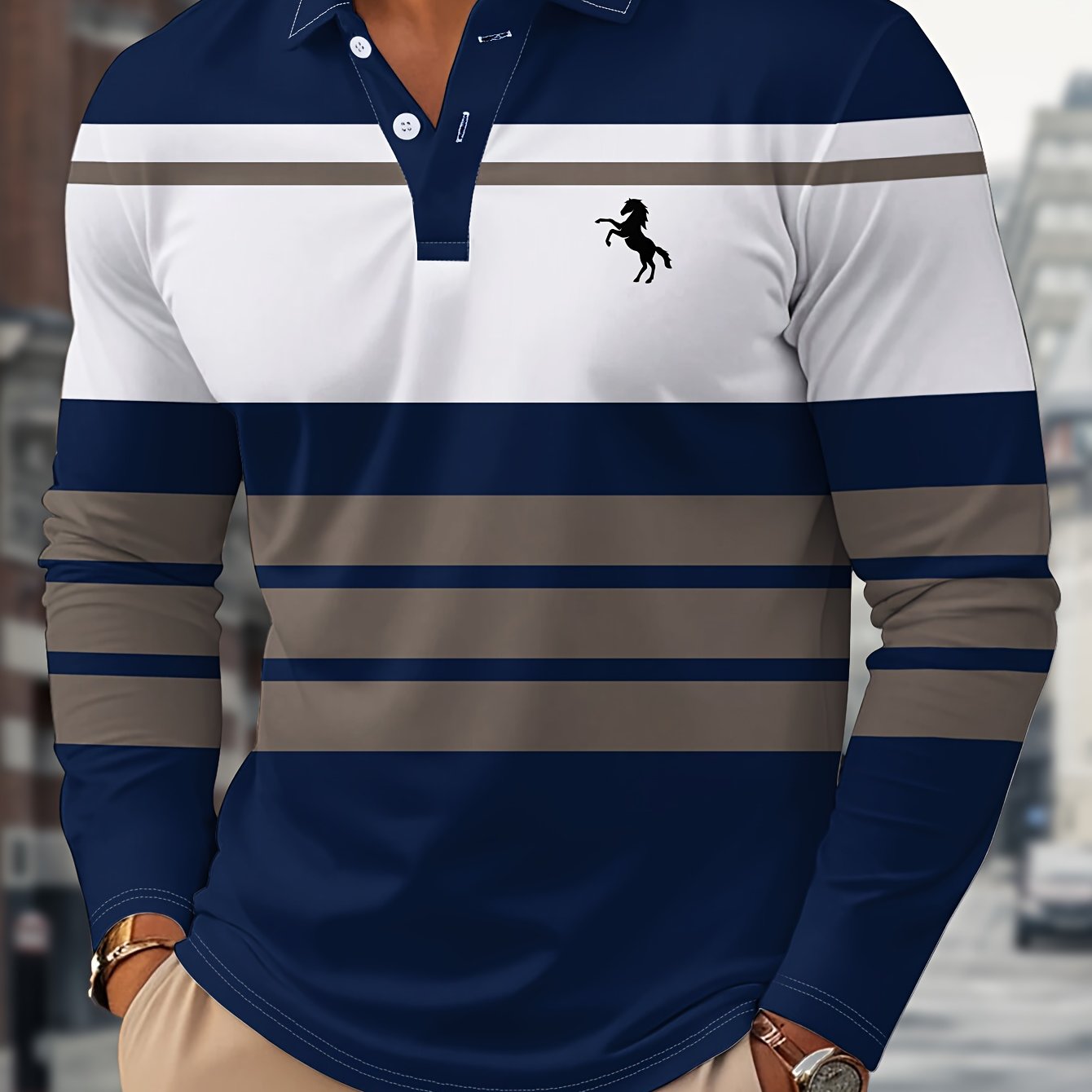 Radovan | Polo rayé à manches longues – Chemise boutonnée respirante, idéale pour le travail et les loisirs