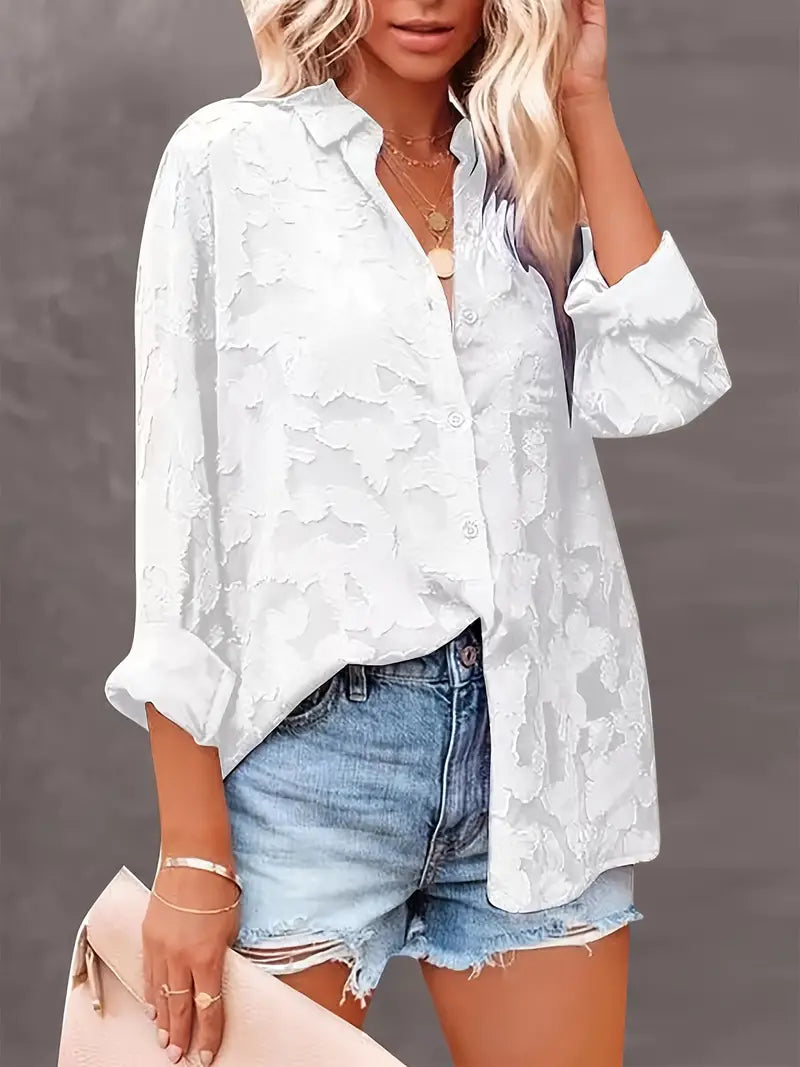 Effen jacquard overhemd met knoopsluiting