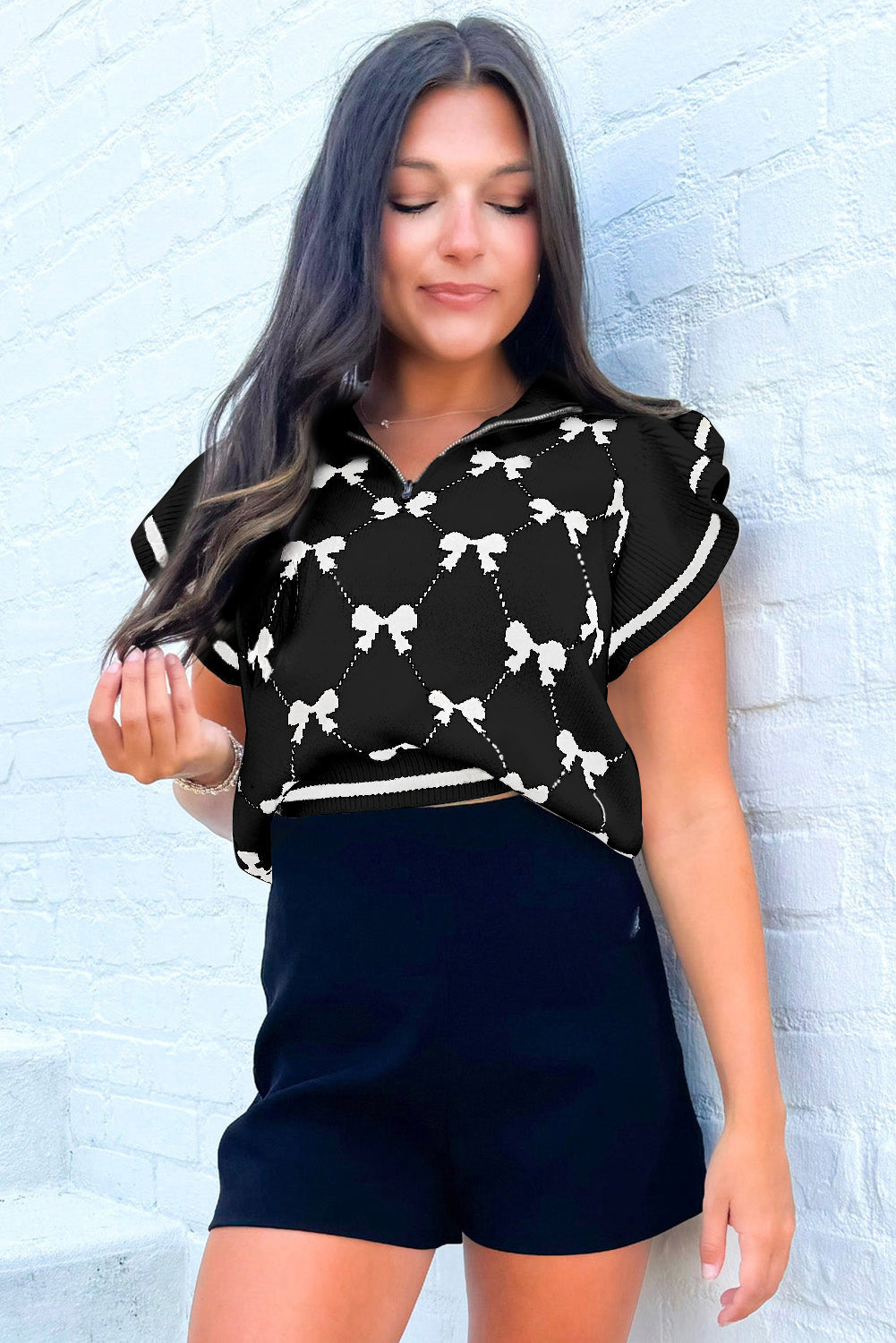 Belanda | Damestrui met preppy strikprint en ritskraag - Casual, comfortabele top voor herfst en winter