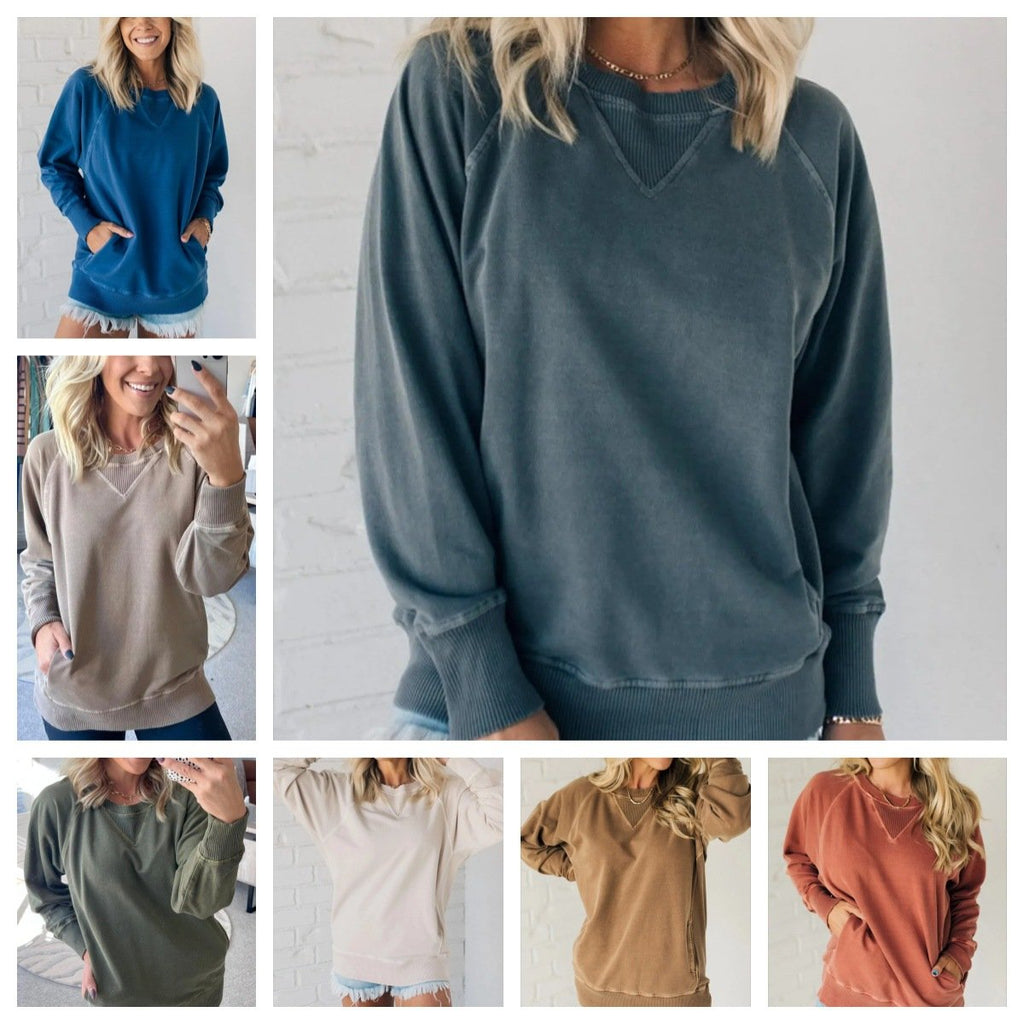 Audra | Chique dames trui met geribbelde zakken – Zachte, warme gebreide trui voor herfst- en winteroutfits