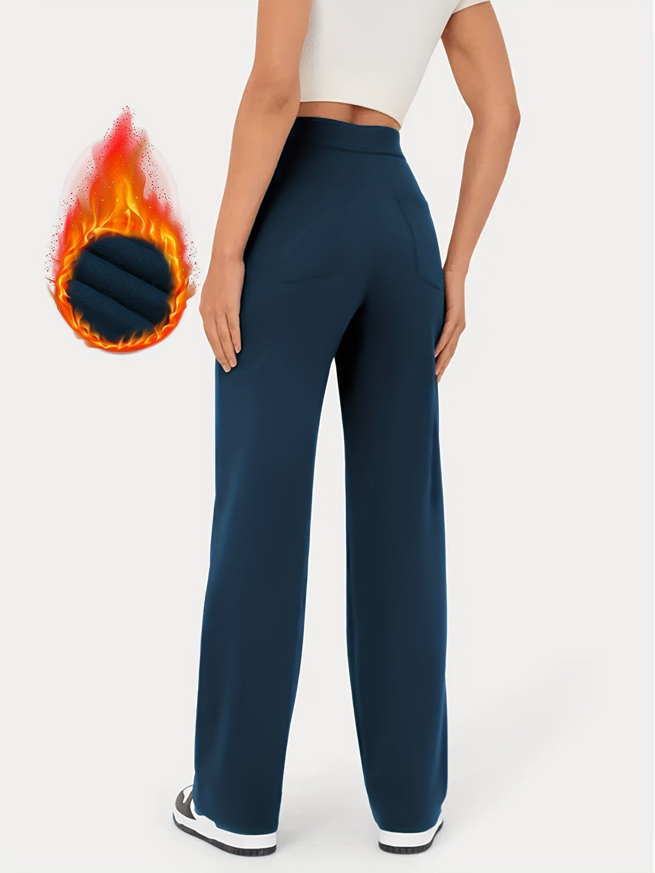 Samara | Marineblauwe stretchbroek met hoge taille, knoopsluiting en meerdere zakken